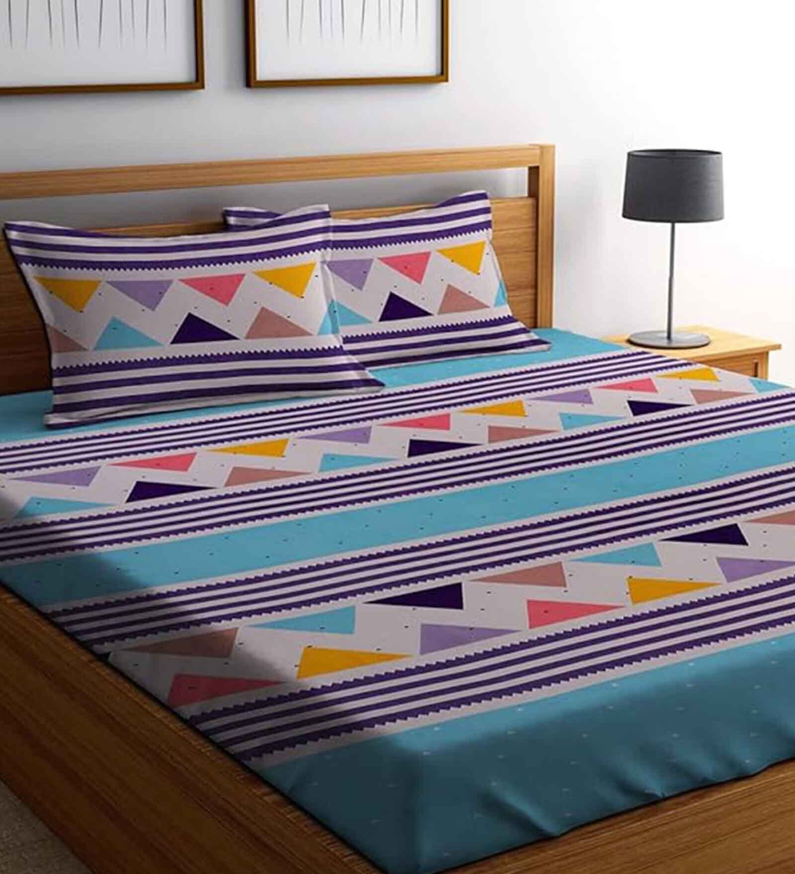 Blue Floral 120 TC Microfiber 3 Pieces Queen size Bedsheet Set