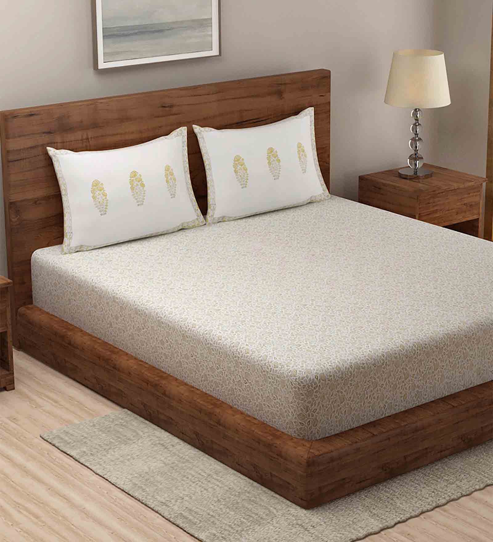 Yellow Floral 180 TC Cotton Single Bedsheet with 1 Pillow Cover