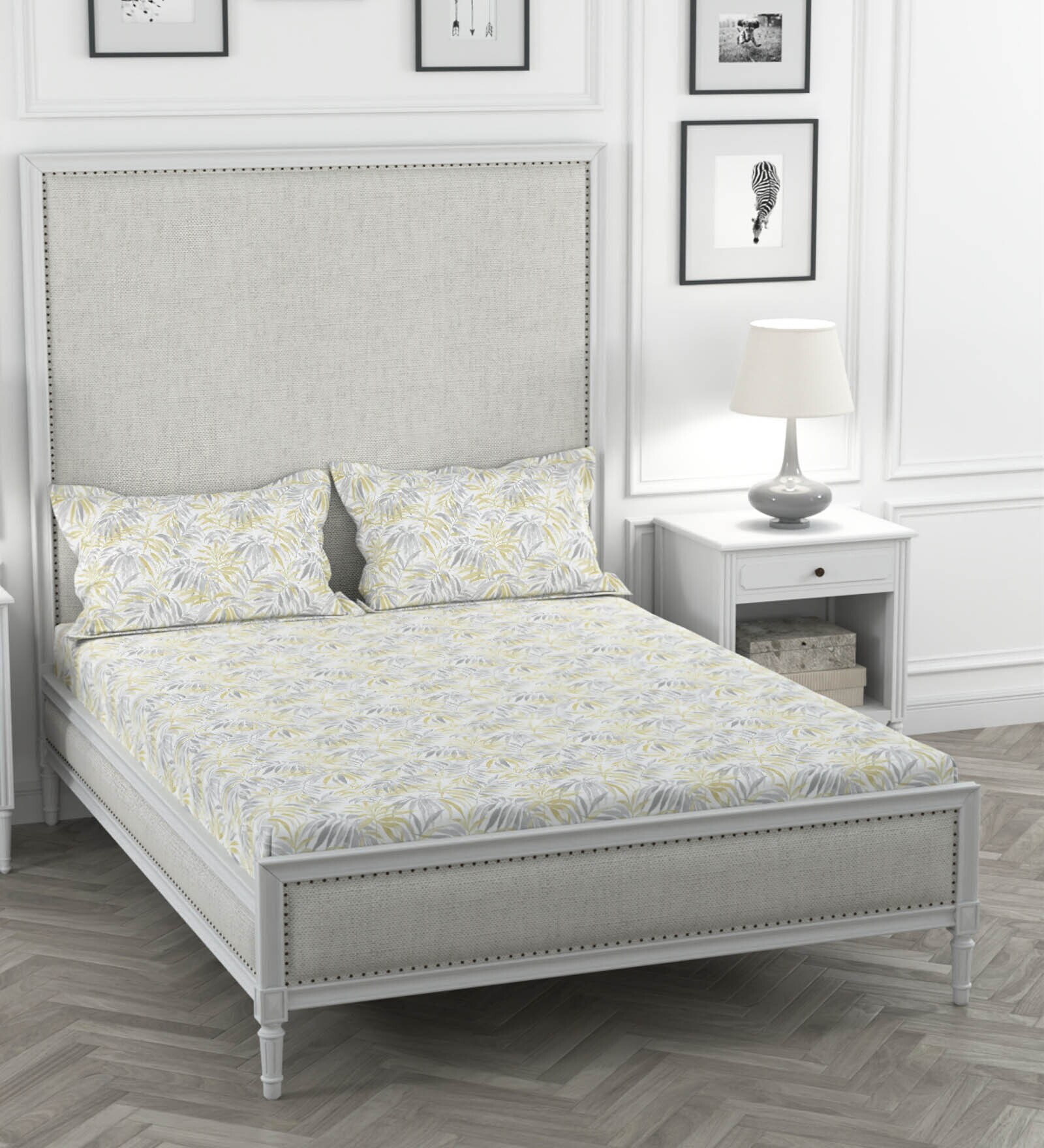 Yellow Floral 200 TC 100% Cotton Double Bedsheet With 2 Pillow Covers Solana Collection