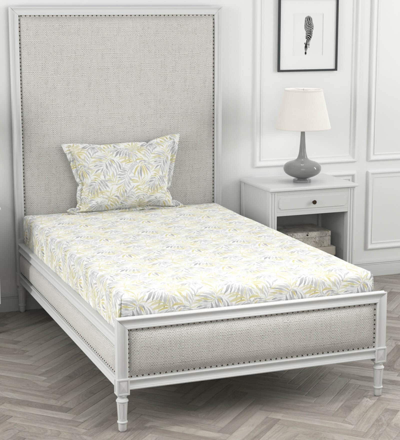 Yellow Floral 200 TC 100% Cotton Single Bedsheet With 1 Pillow Cover Solana Collection