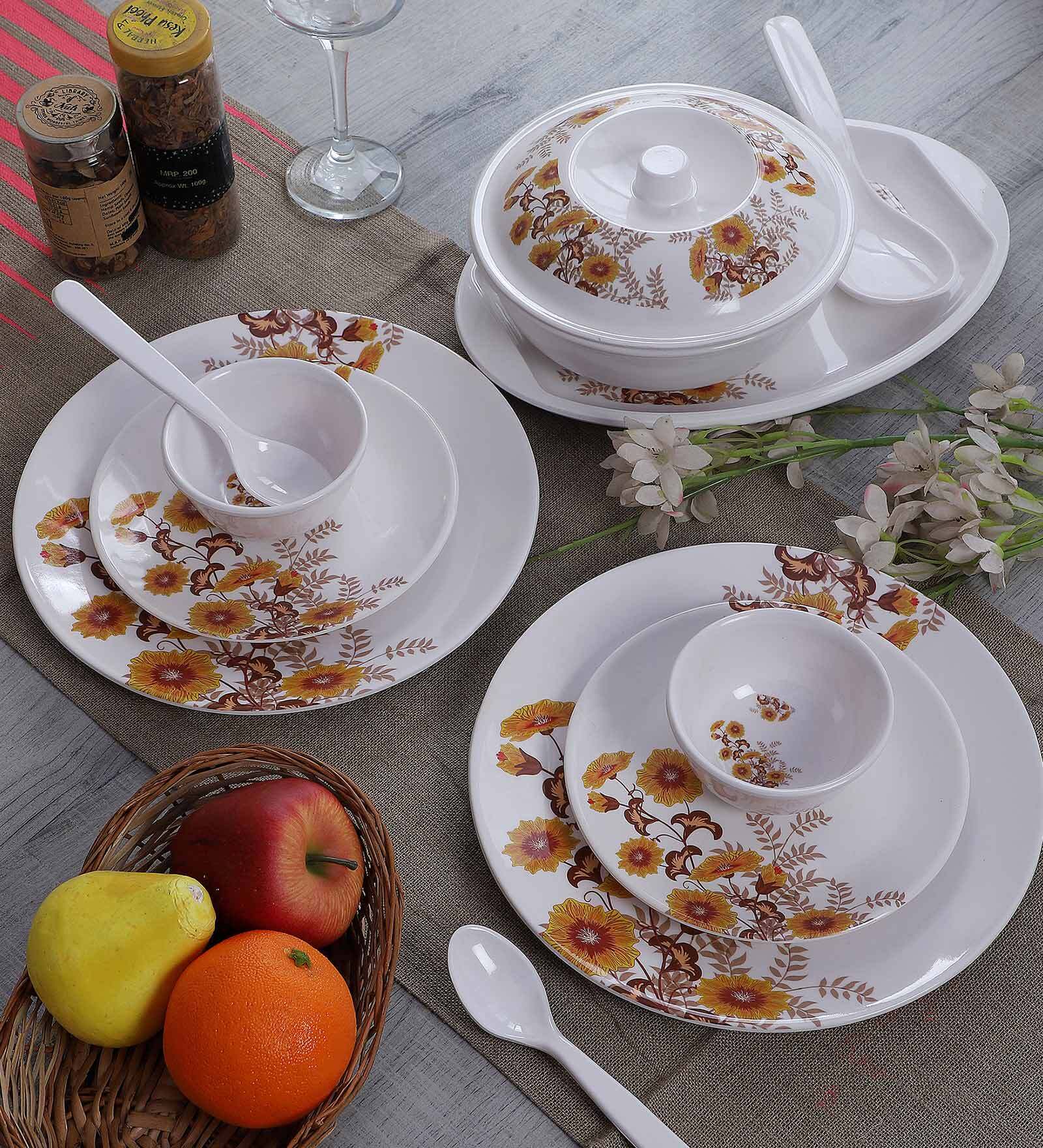 Buy Floral 40 Pcs White & Yellow Melamine Dinnerware Set at 33 OFF by