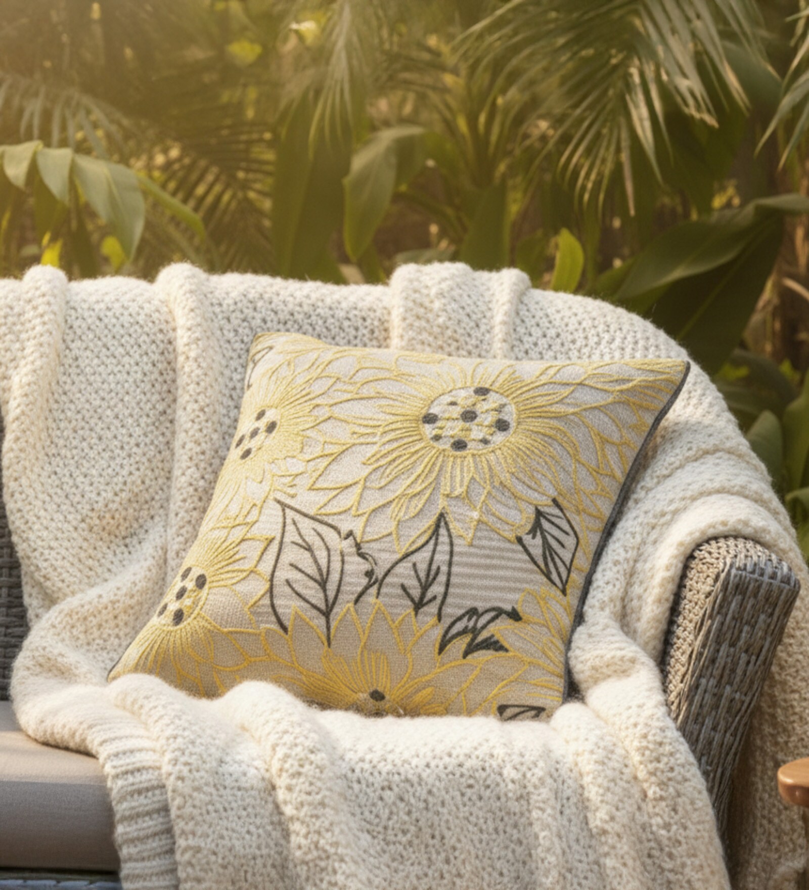 Yellow Floral Cotton Hand Crafted Cushion Covers