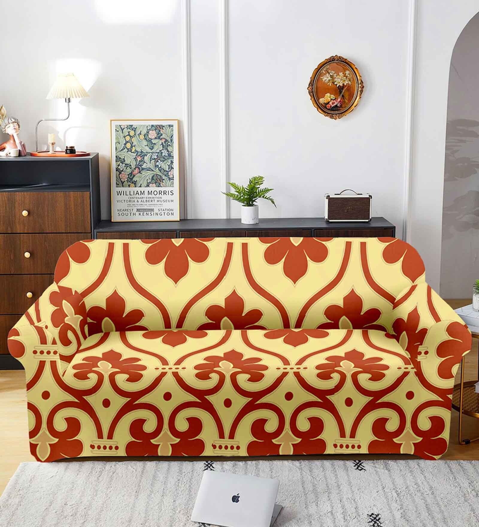 Yellow Florals Polyester 3 Seater Elastic Stretchable Sofa Cover