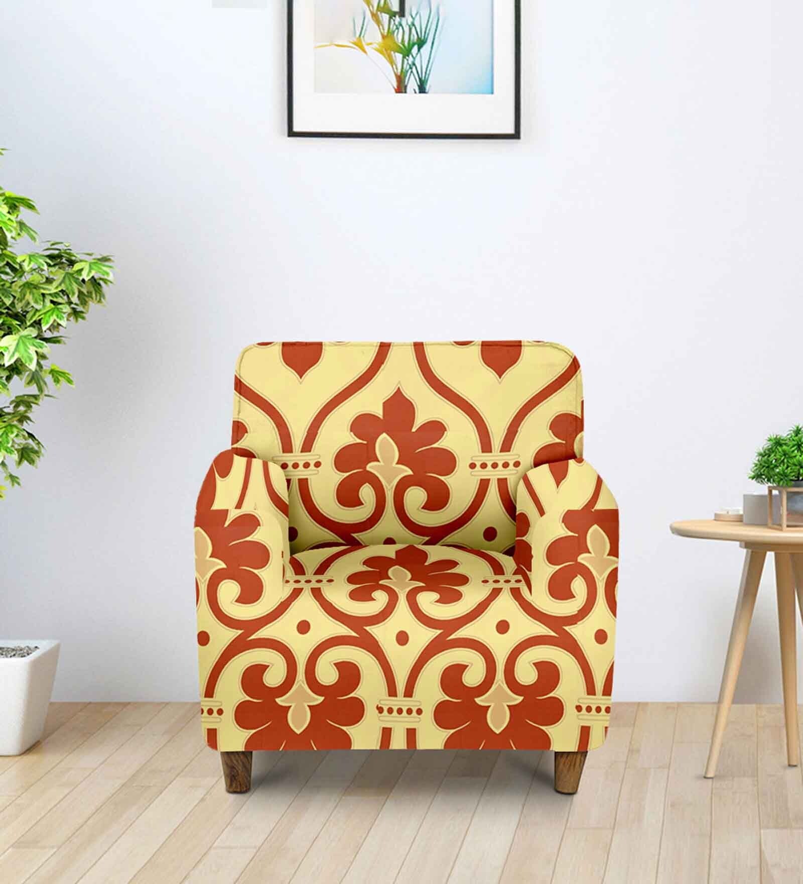Yellow Florals Polyester 1 Seater Elastic Stretchable Sofa Cover