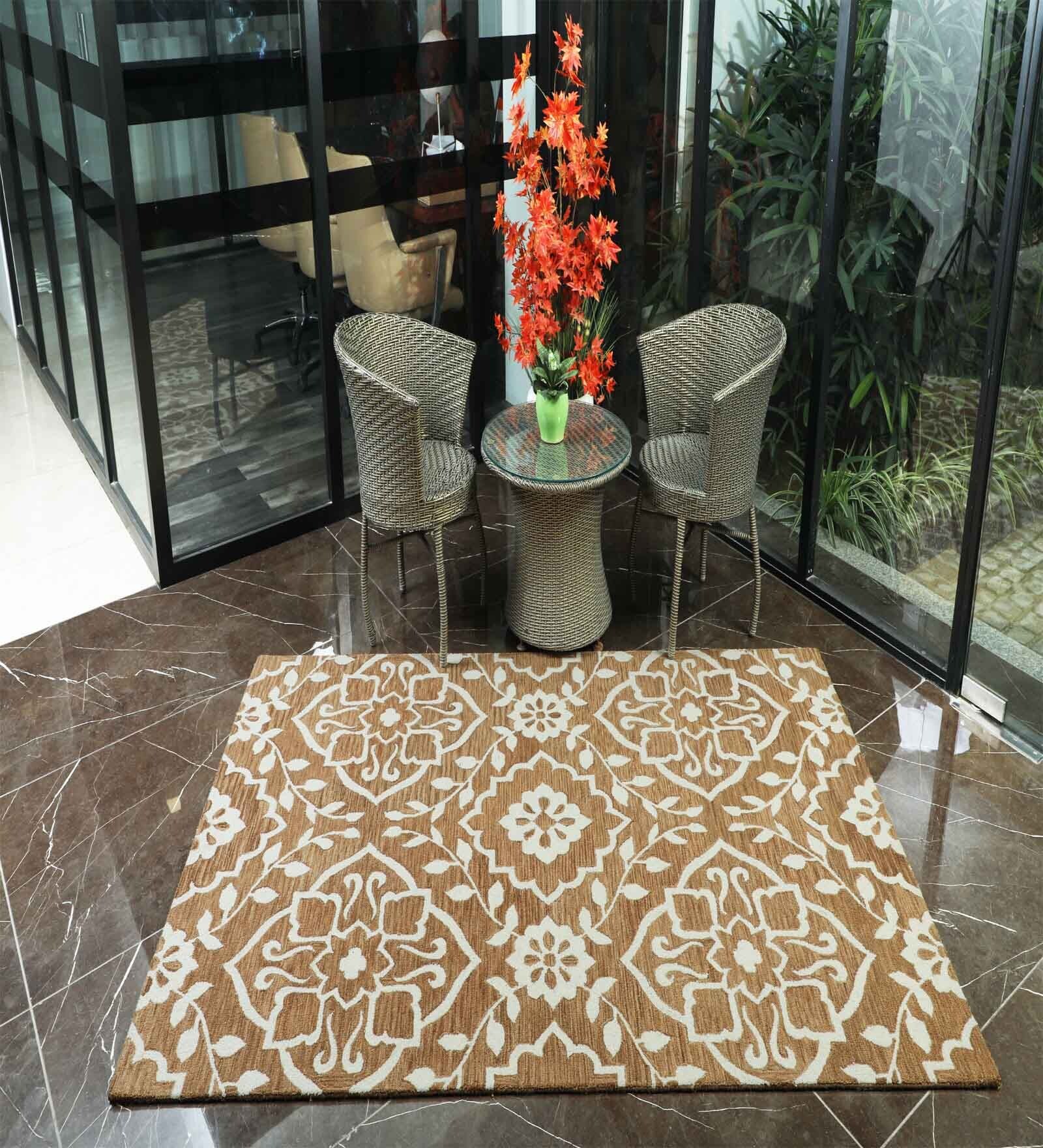 Yellow Flore Wool 5x8 Feet Hand Woven Carpet