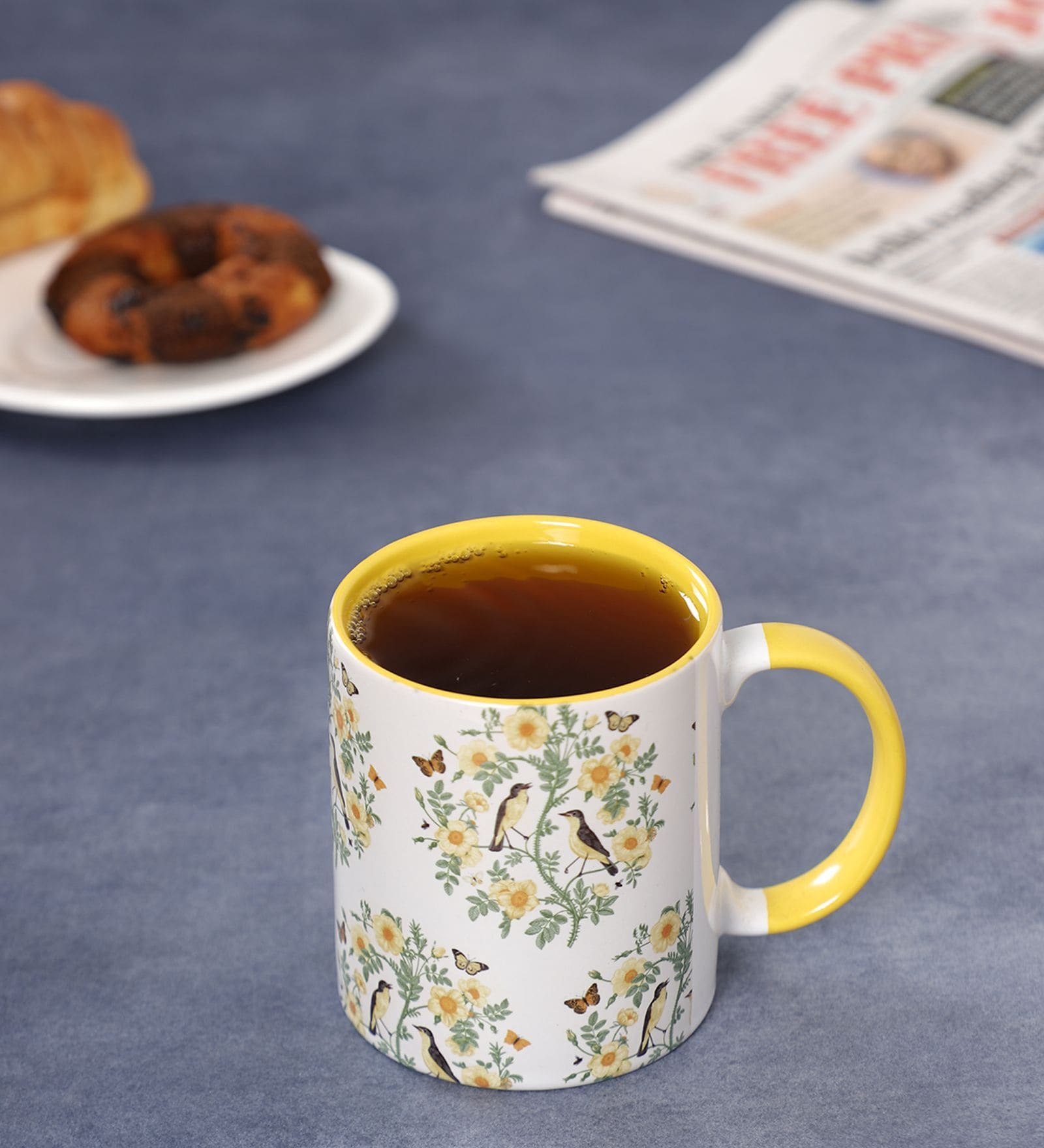 Yellow Flower & Two Birds with Inside Colour Yellow Printed Coffee Mug 320ml
