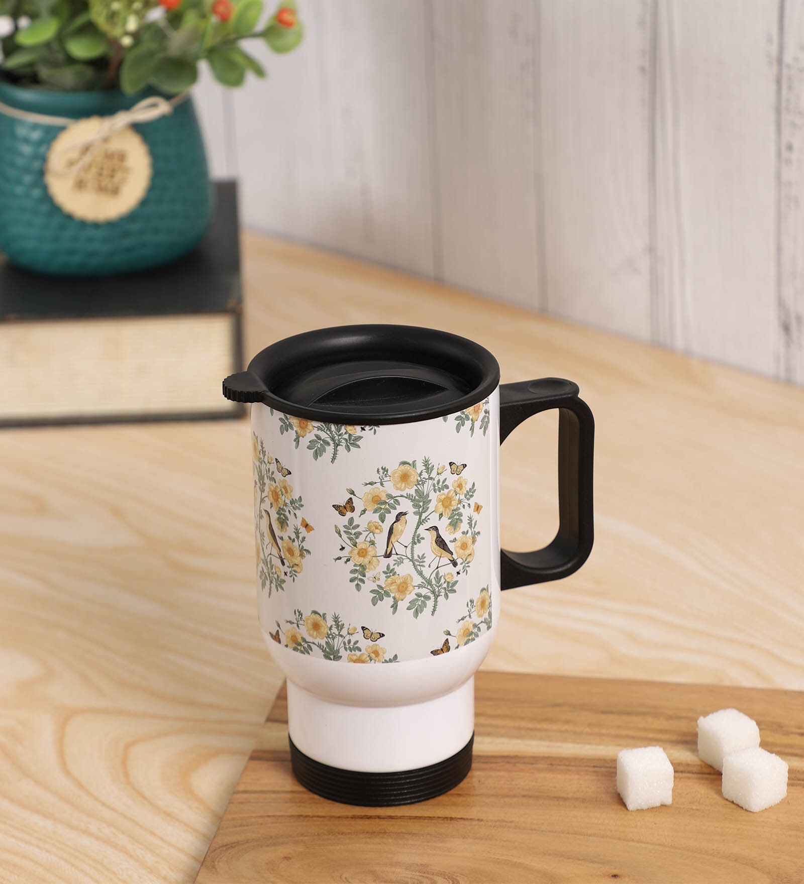 Yellow Flower with Two Birds Printed Steel Tumbler