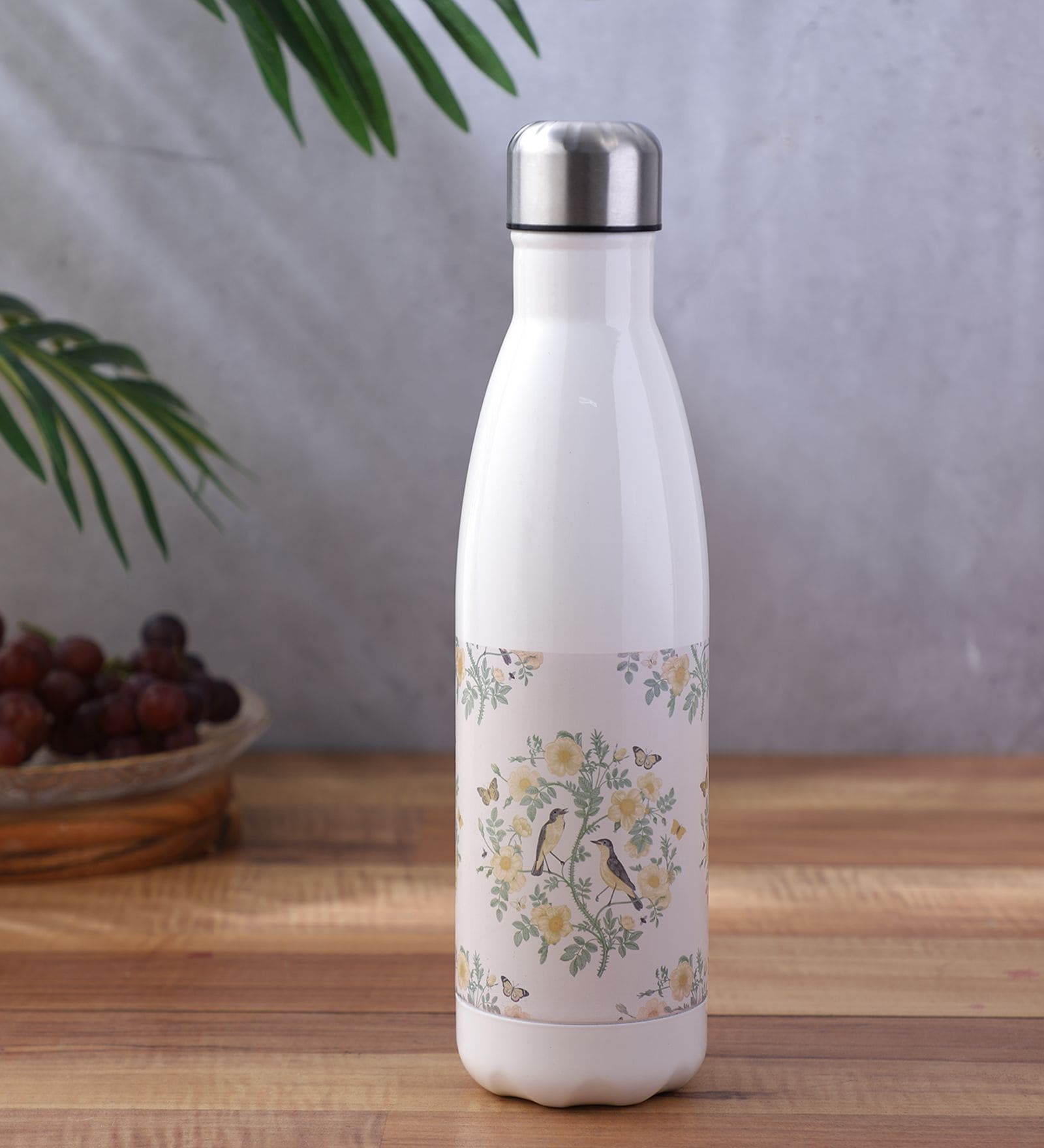 Yellow Flower with Two Birds Printed Steel Water Bottle 600ml
