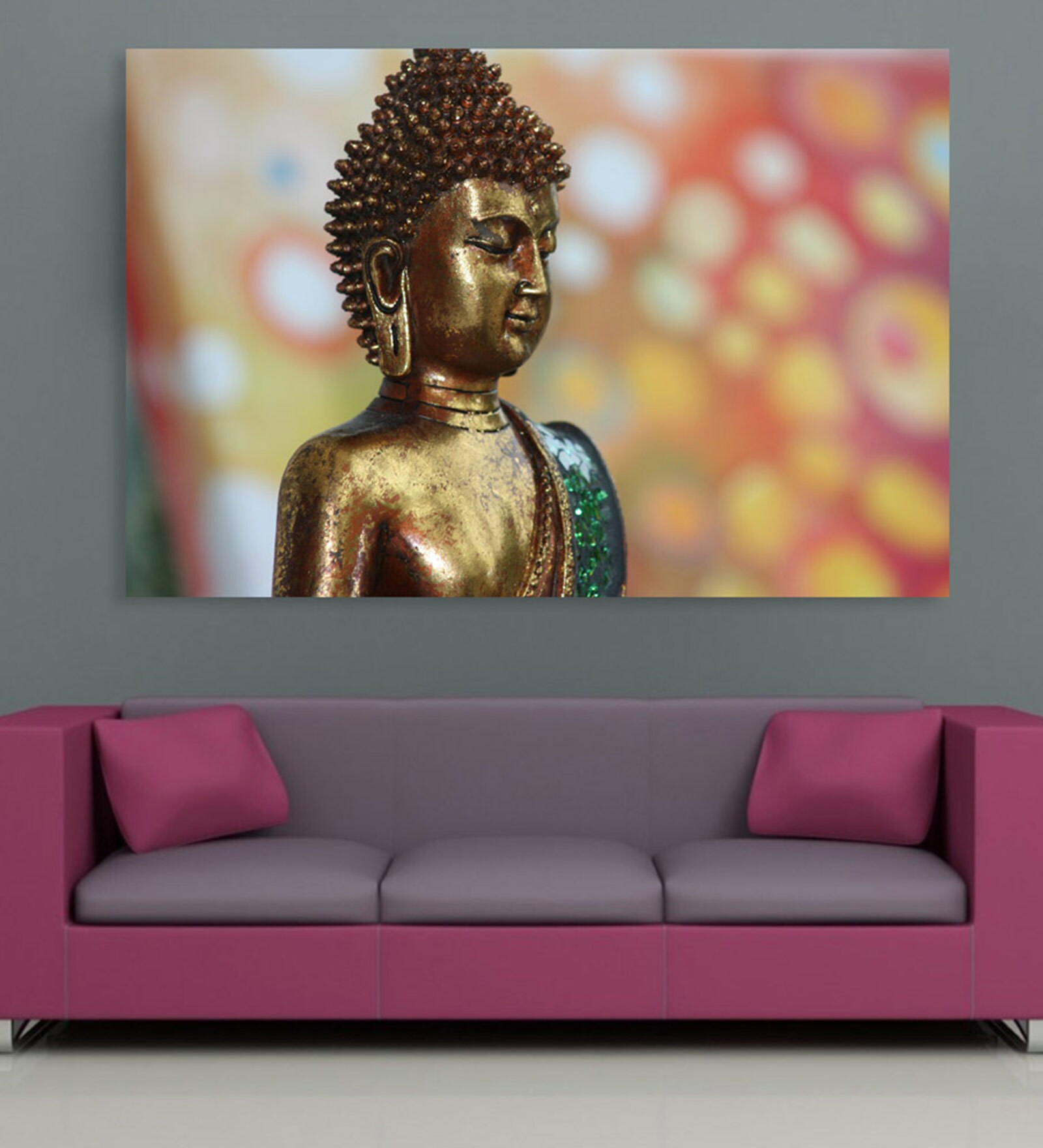 Buddha In Yellow Canvas Framed Art Print (33 x 21 Inches)