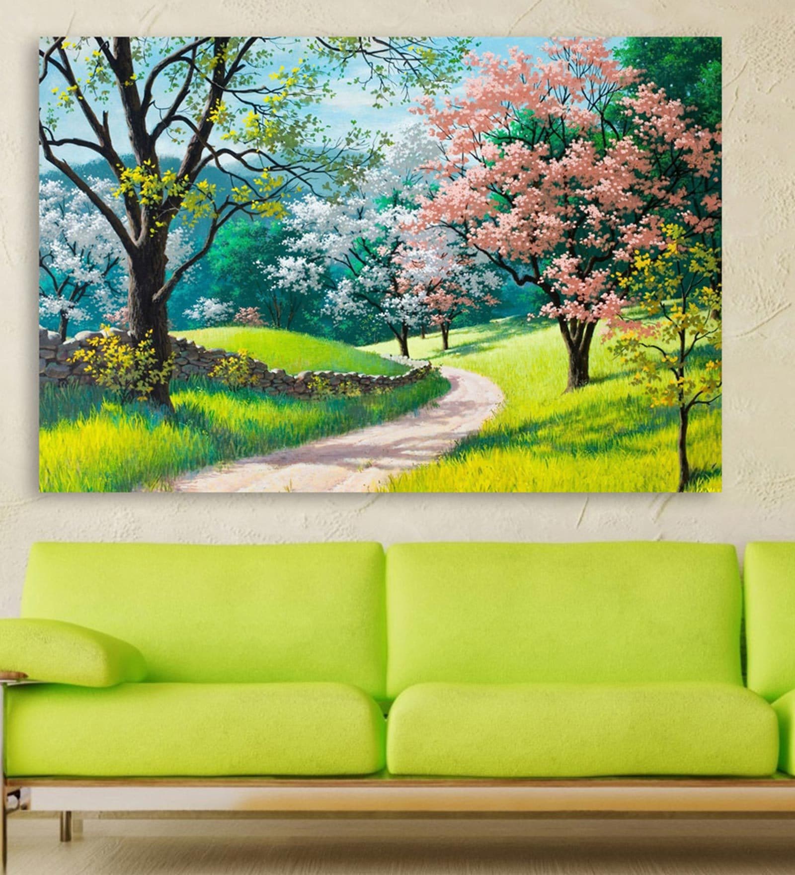 Floral In Yellow Canvas Framed Art Print (33 x 21 Inches)