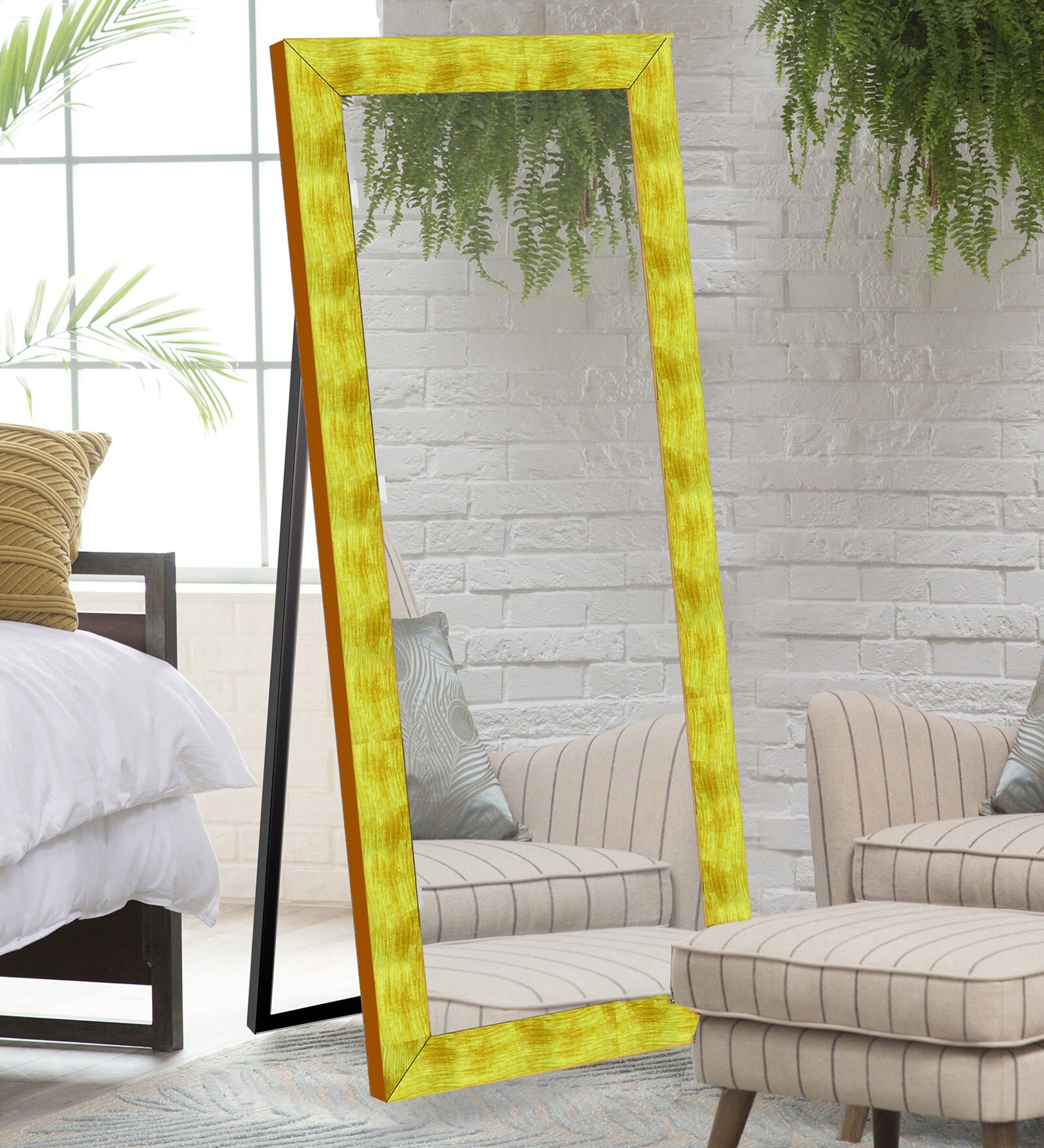 Buy Solid Wood Full Length Mirror in Yellow colour by Elegant Arts