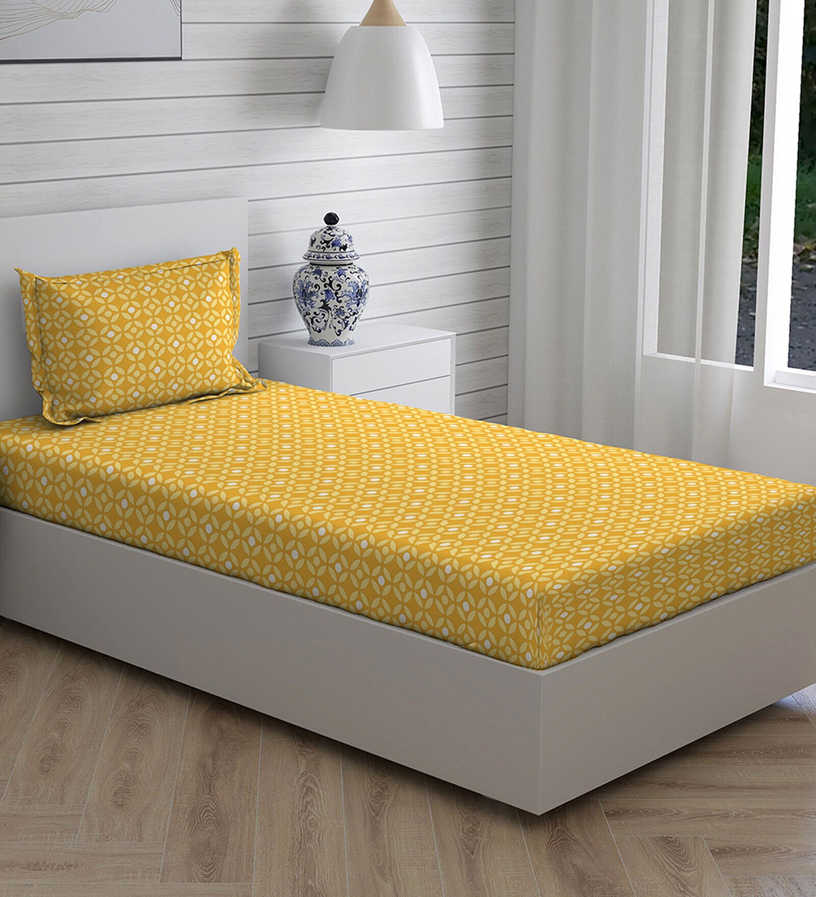 Buy Yellow Traditional 144 TC Cotton Single Bed Sized Bed Sheets With 1 ...