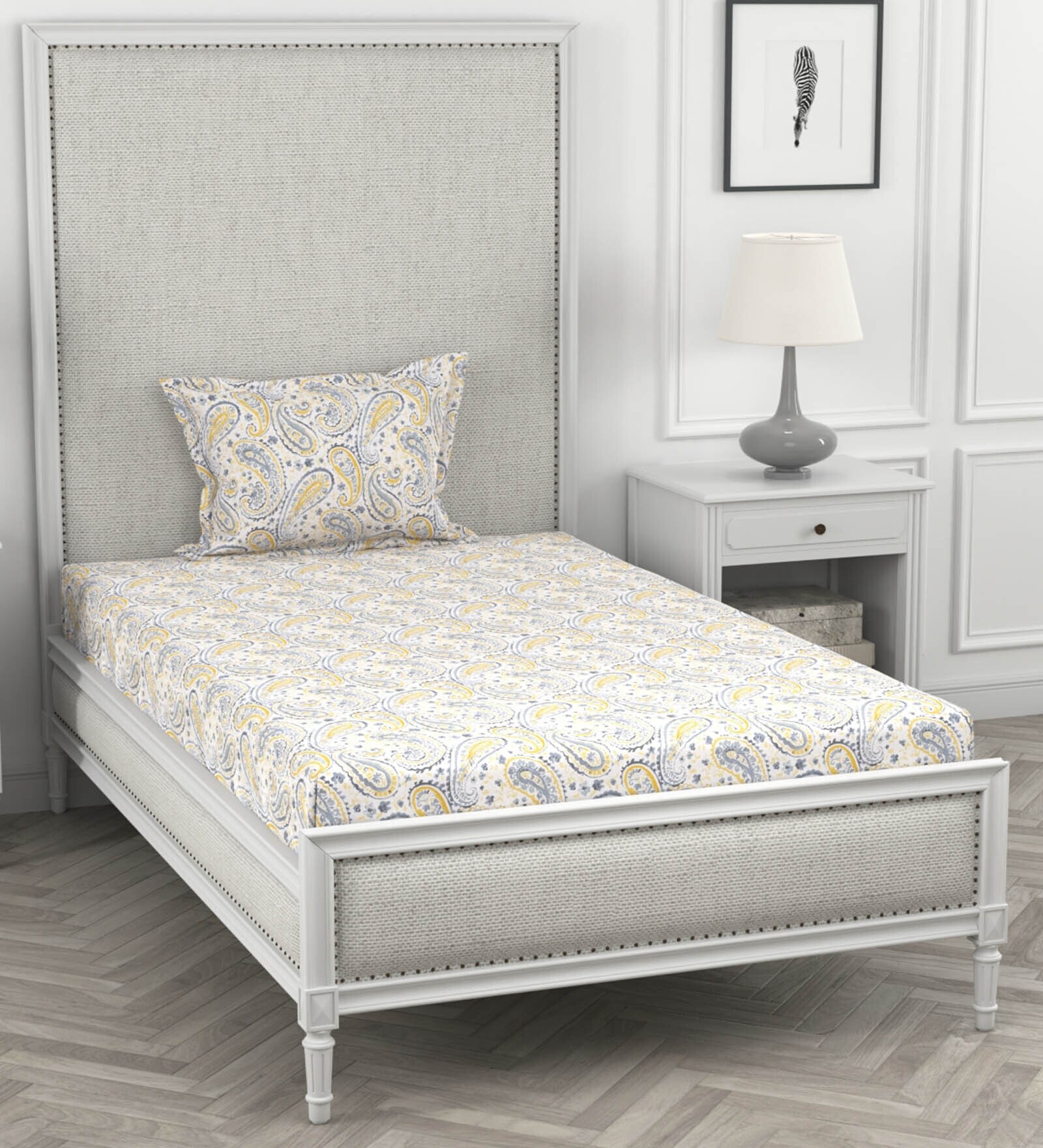 Yellow Geometric 200 TC 100% Cotton Single Bedsheet With 1 Pillow Cover Solana Collection