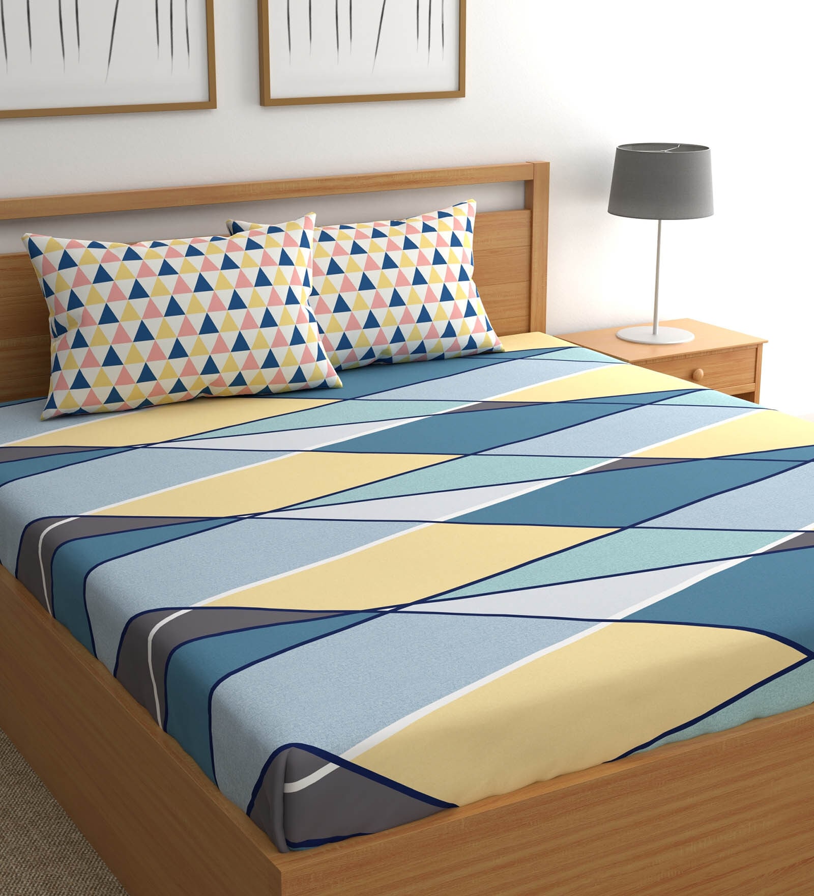 Buy Multicolor Geometric 210 TC Microfiber King Sized Bed Sheets with 2
