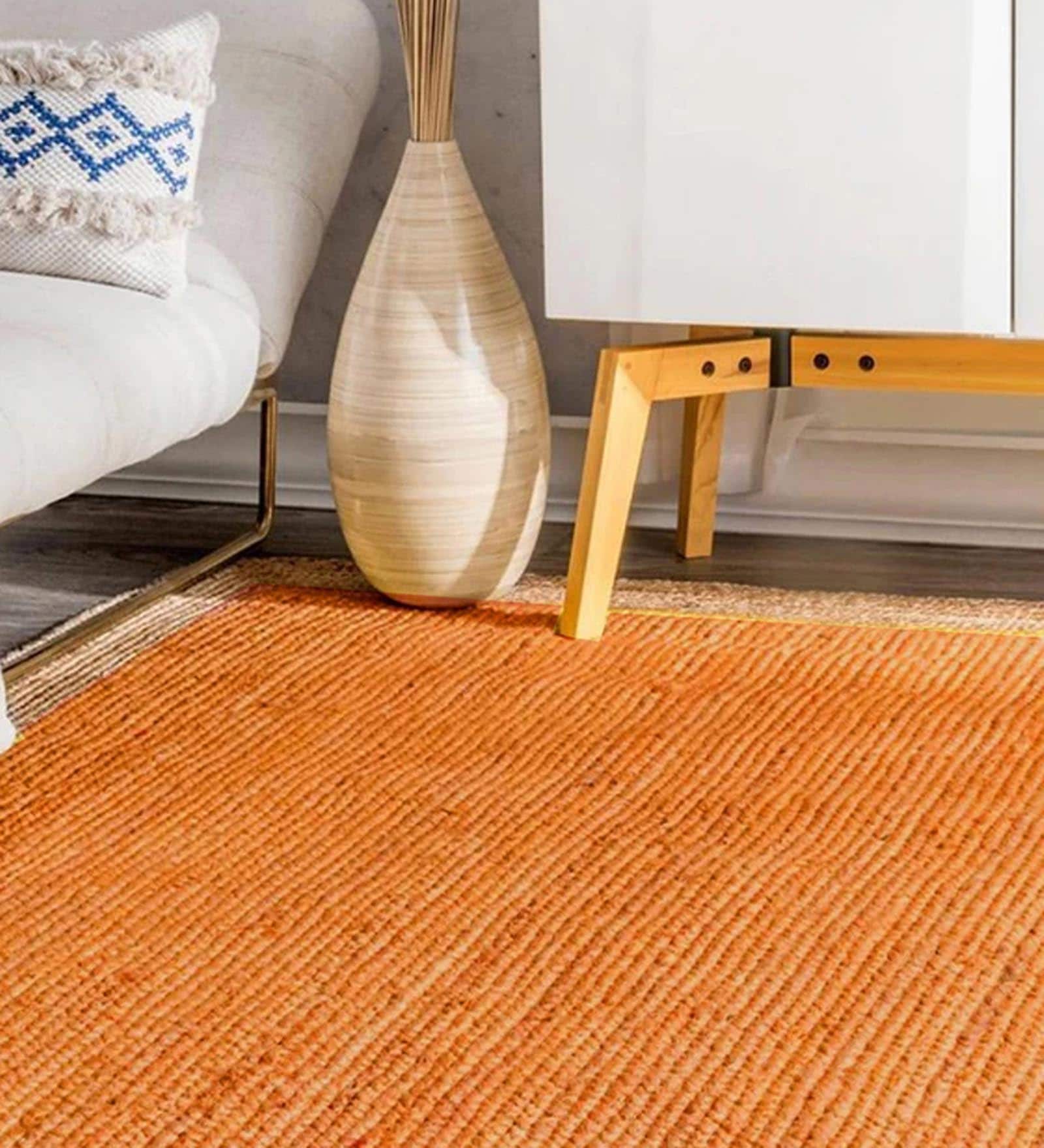 Yellow Geometric Jute 4 ft x 6 ft Hand Woven Carpet