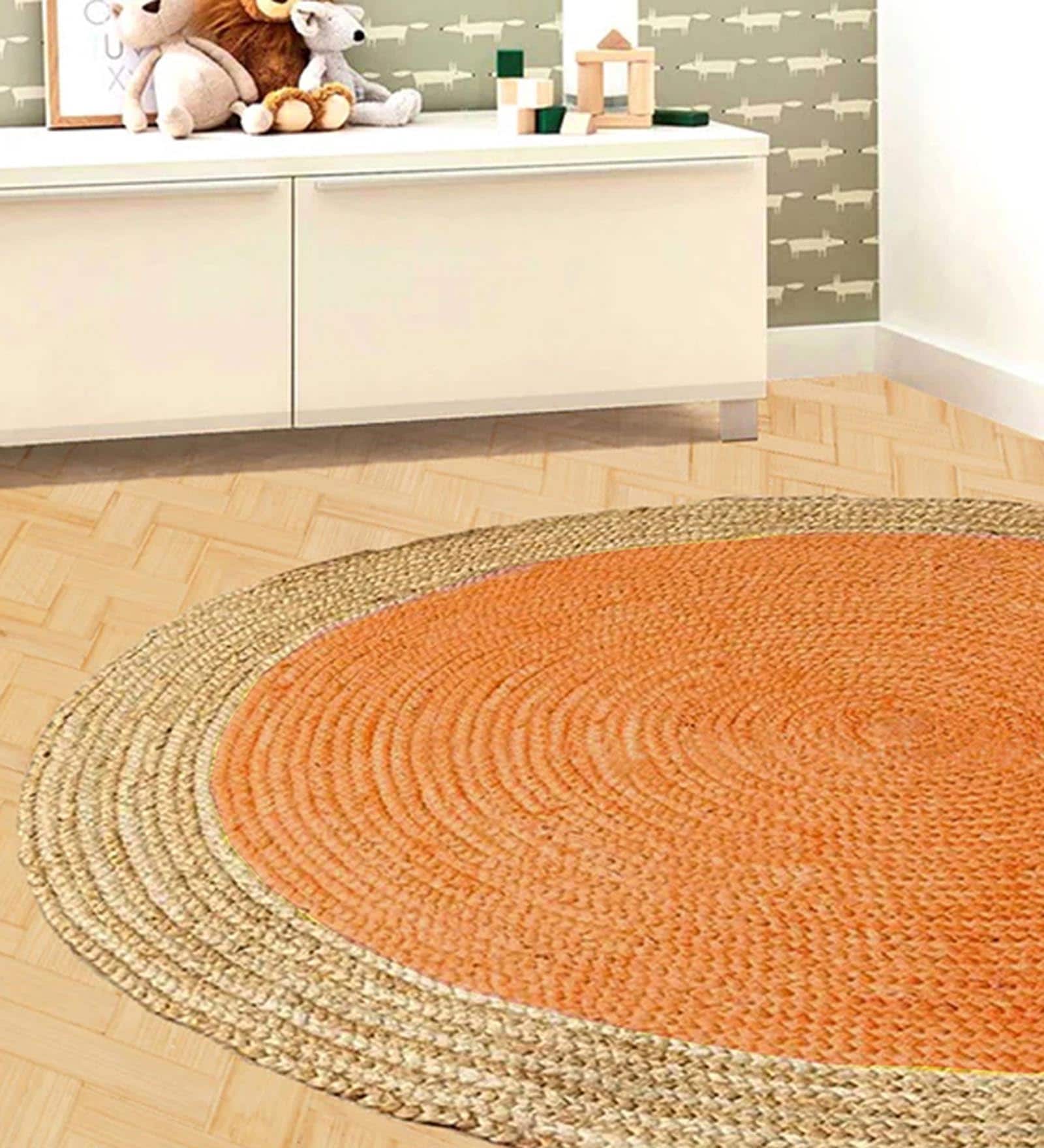 Yellow Geometric Jute 5 ft x 5 ft Hand Woven Carpet