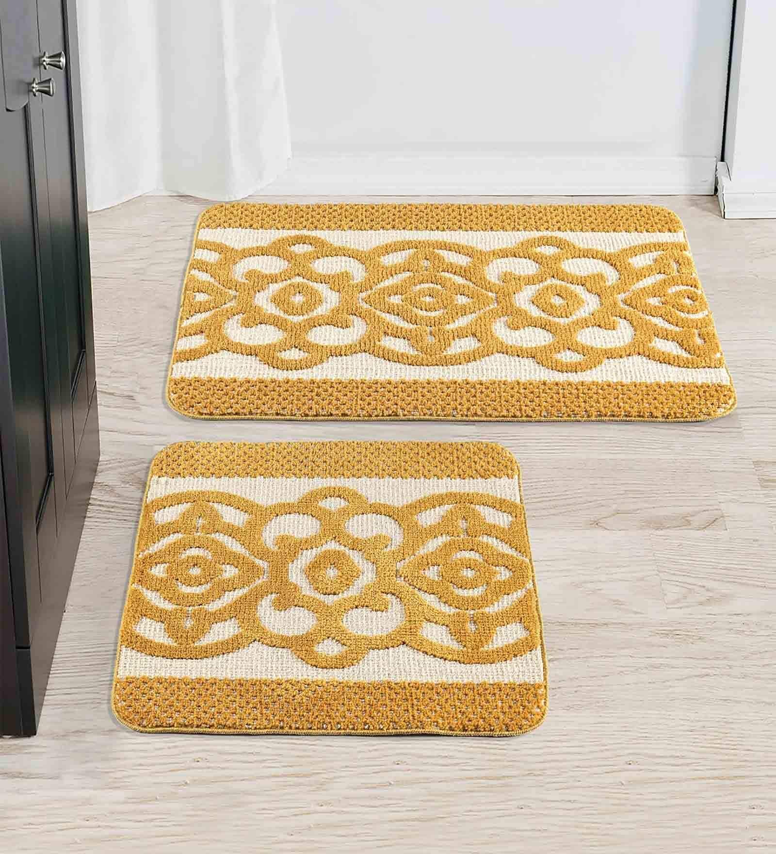 Yellow Traditional Microfibre 19x27 Inches AntiSkid (Set of 2) Bath Mats