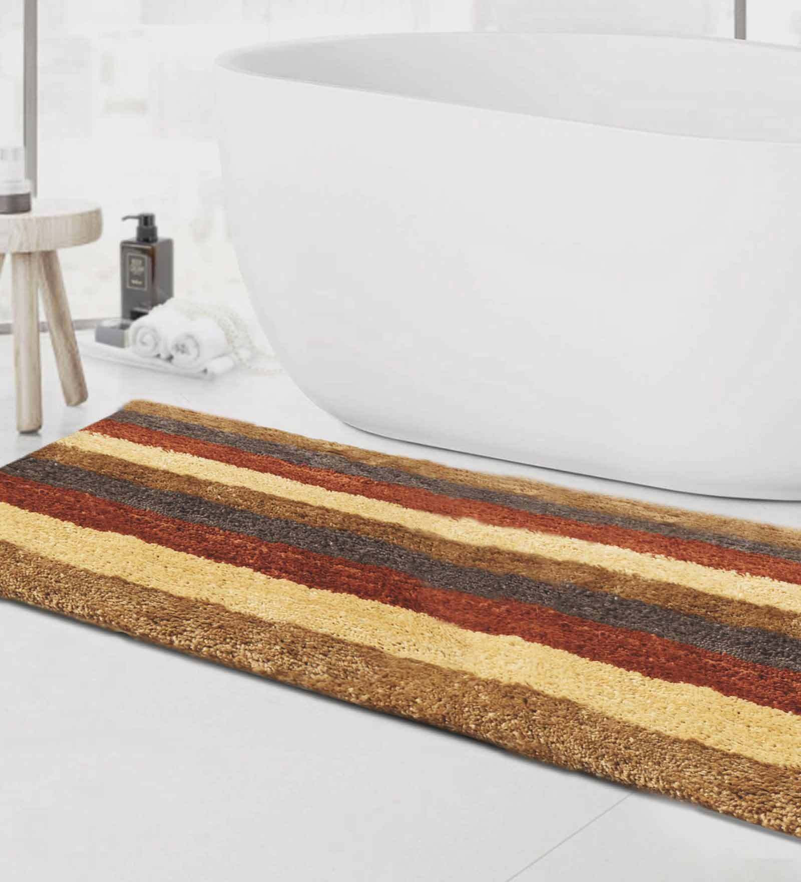 Yellow Geometric Microfibre 36x24 Inches AntiSkid Bath Mat