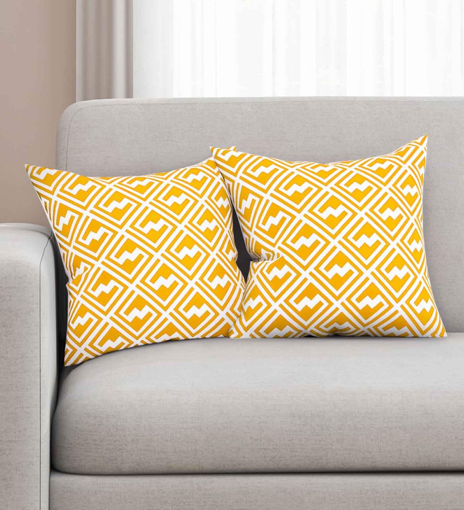 Yellow Geometric Premium 16 x 16 Inches Cushion Cover (Set of 2)