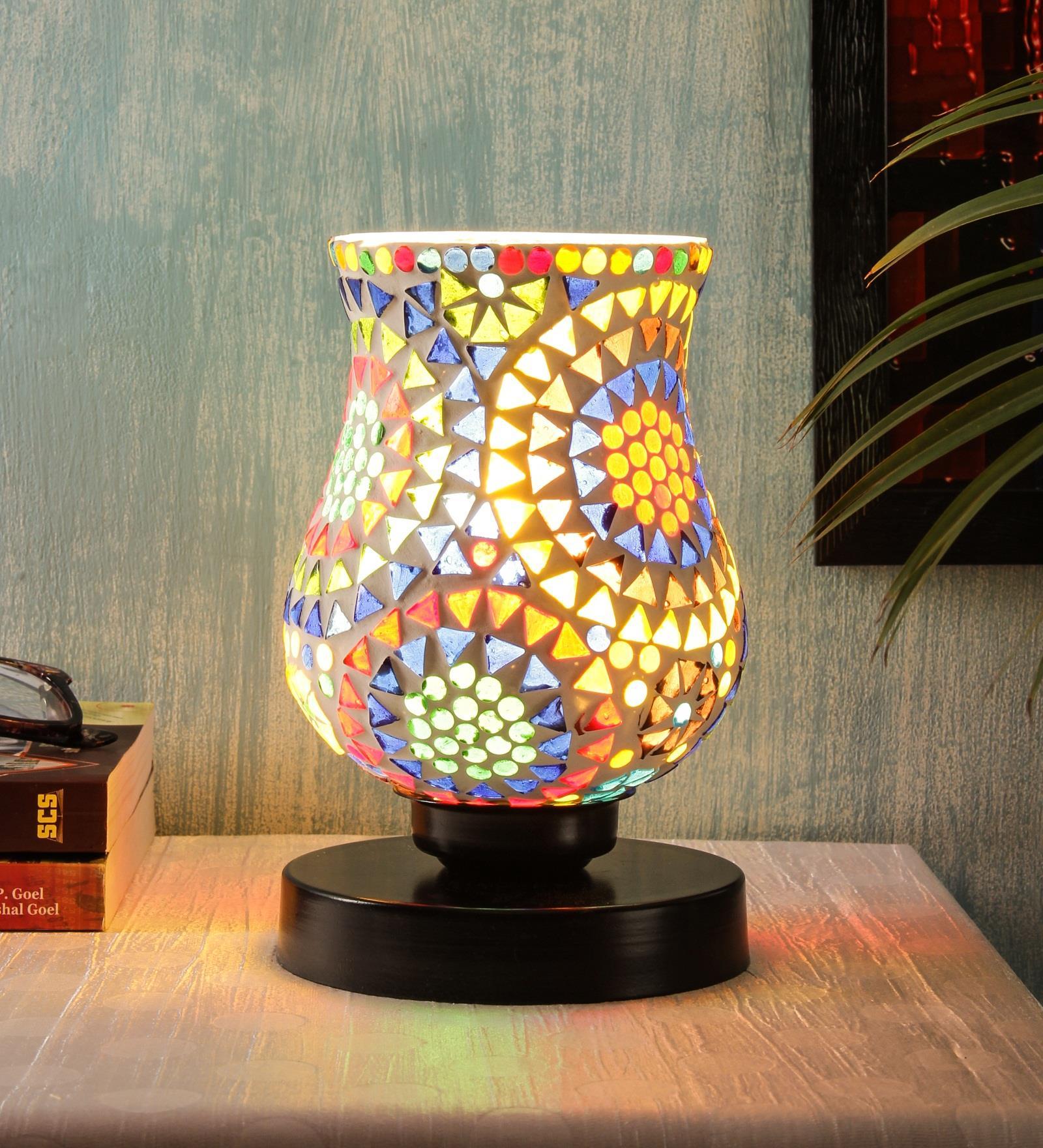 Yellow Glass Shade Table Lamp with Black Base