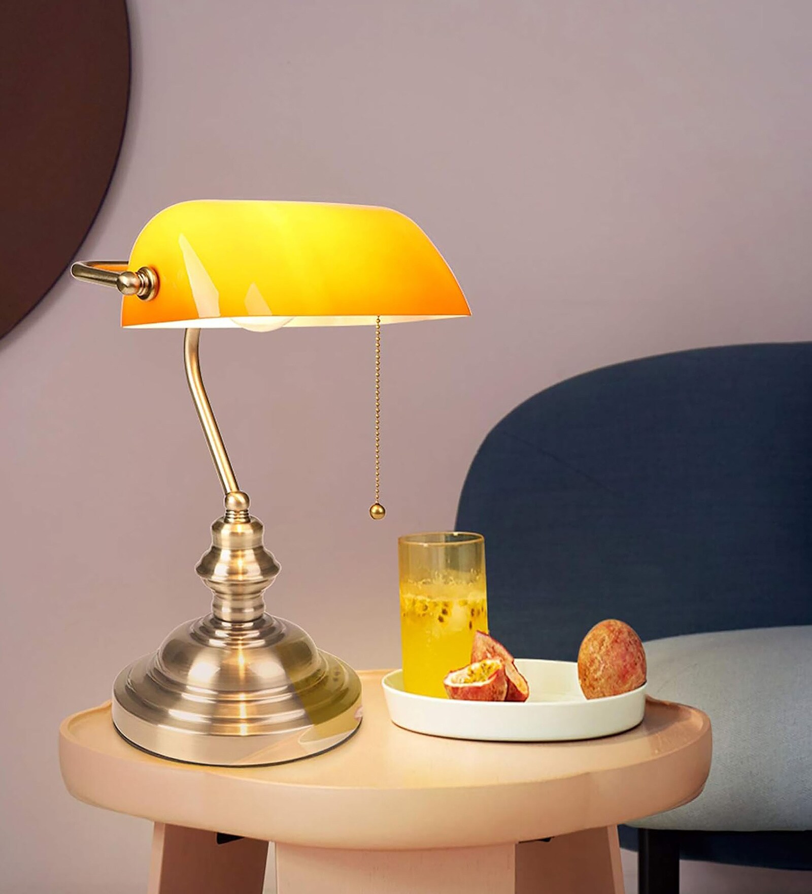 Buy Yellow Glass Bankers Lamp Desk Lamp Retro Pull Chain Switch Table ...