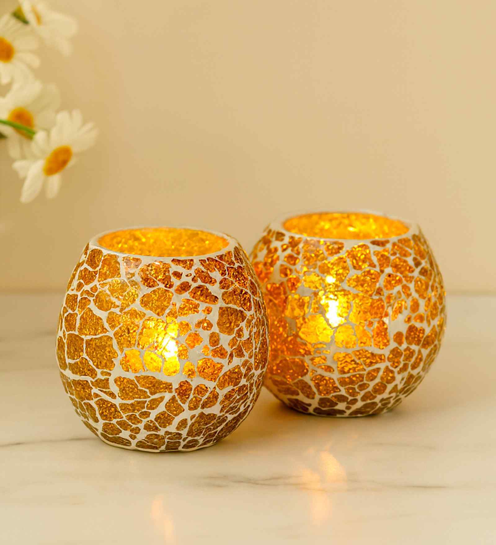 Yellow Glass Flinchum Table Tea Light Holders & Votives (Pack Of 2)