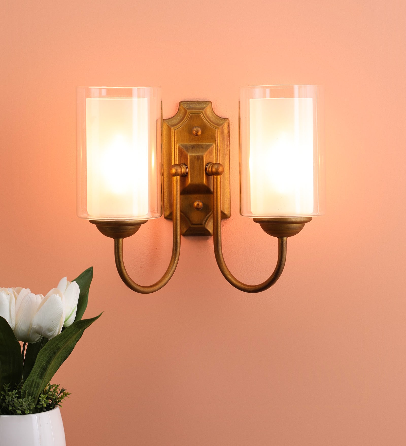 Lyon Glass Wall Mounted Uplight Sconce (Gold)