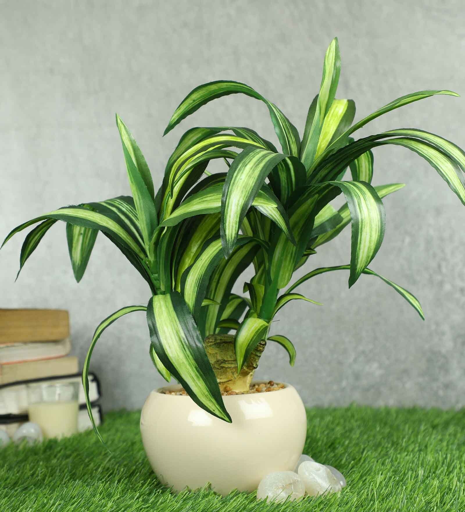 Yellow Green Pvc Refreshing Artificial Bonsai With White Ceramic Pot