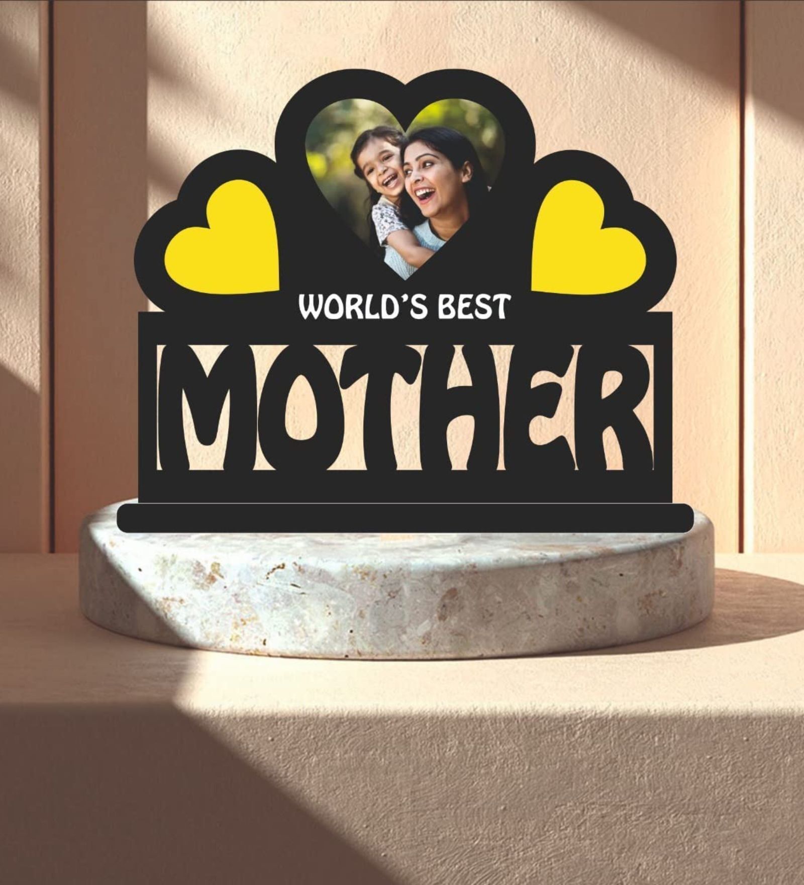 Yellow Heart Wooden 10 X 8 inch DIY Mothers day Wall and Table Top Photo Frame