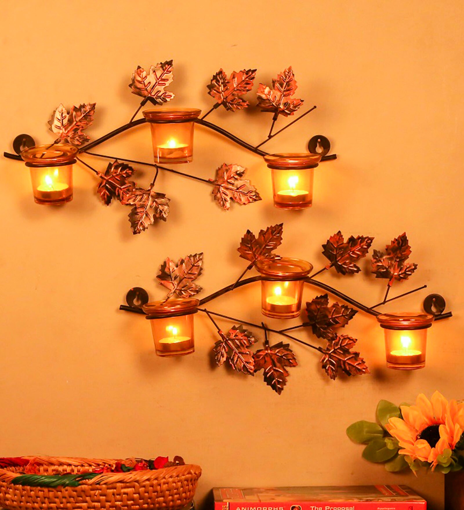 Buy Yellow Metal Wall Tea Light Holder Set Of 2 at 50 OFF by Homesake