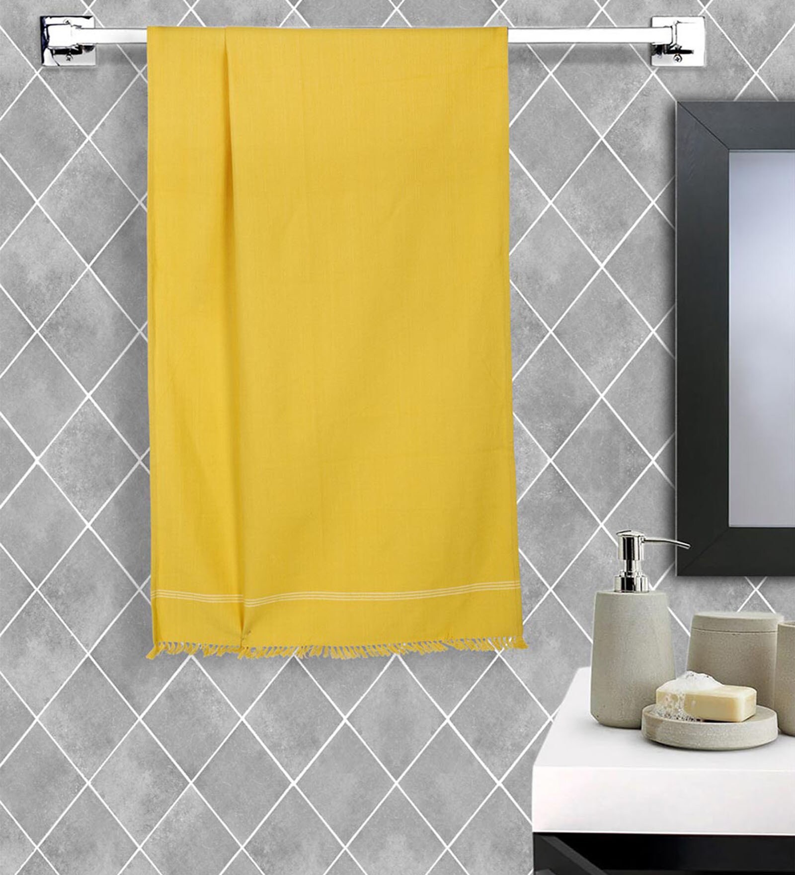 Yellow Jia Honeycomb Cotton Large Towel-200 Gsm