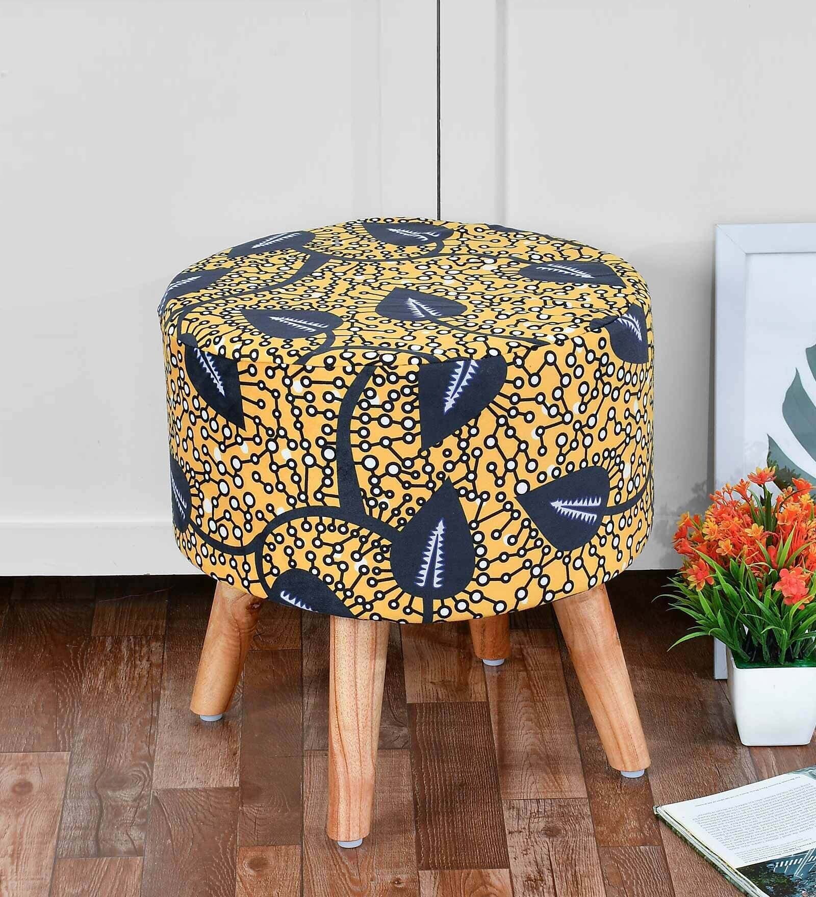 Yellow Fabric Seating Stool in Yellow Colour