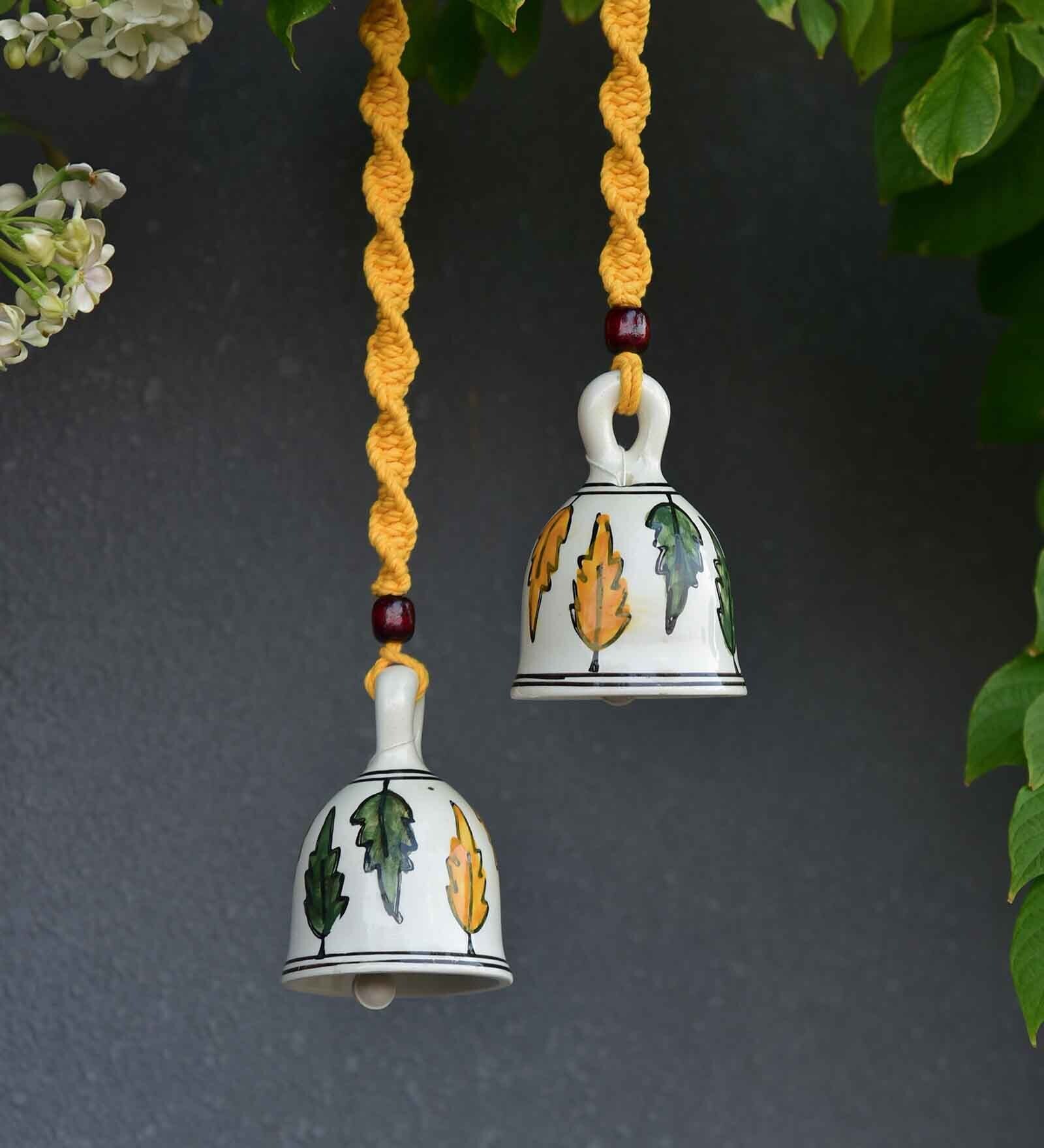 Yellow Macrame Ceramic Handmade bell for Wall hanging