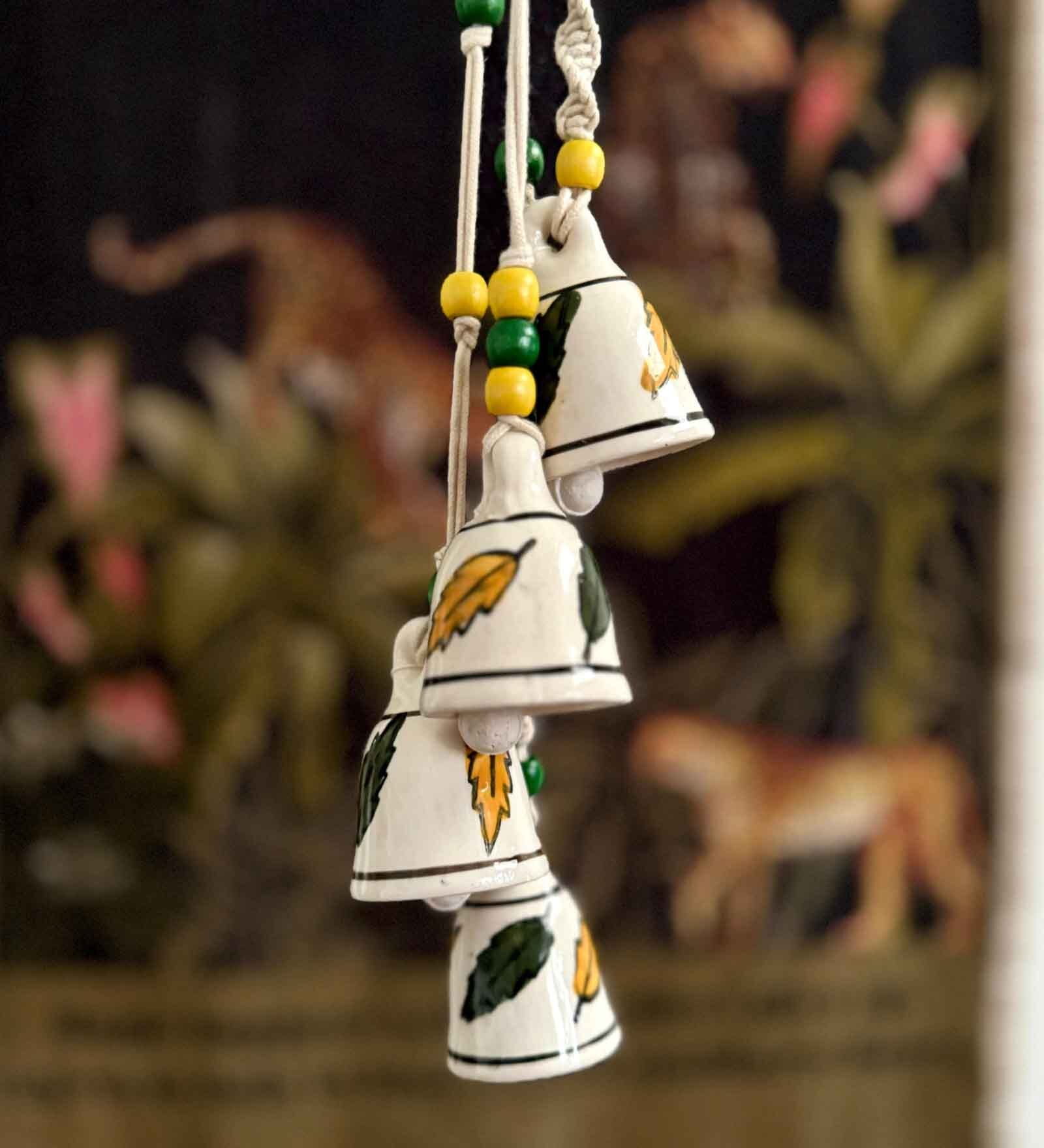 Yellow Macrame Symphony Mini Ceramic Bells (Set of 4)