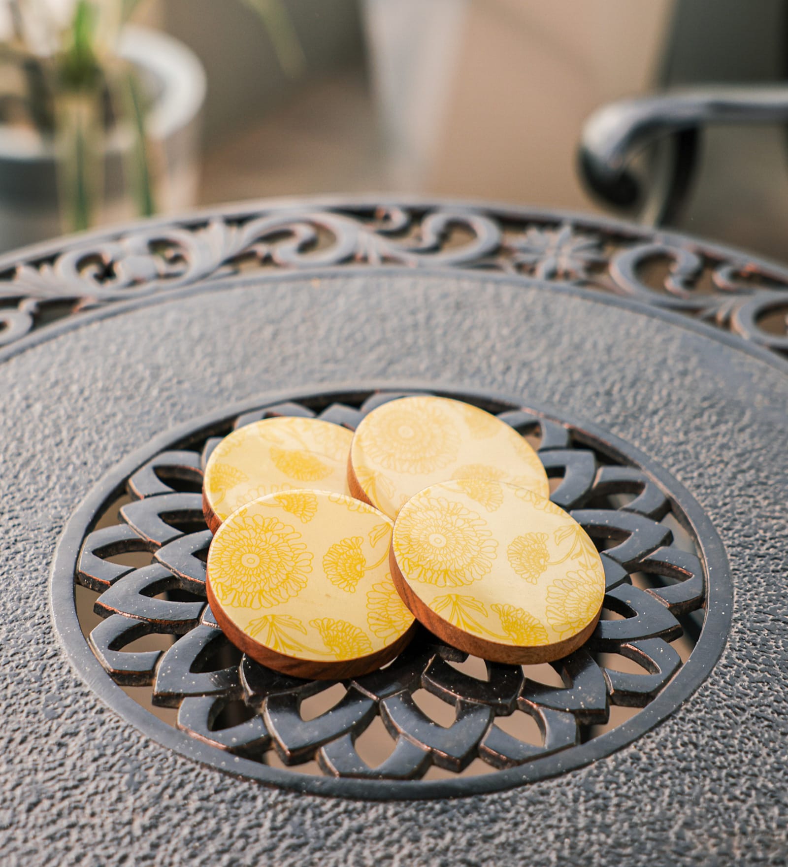 Yellow Mango Wood (Set of 4) Enamel Coasters