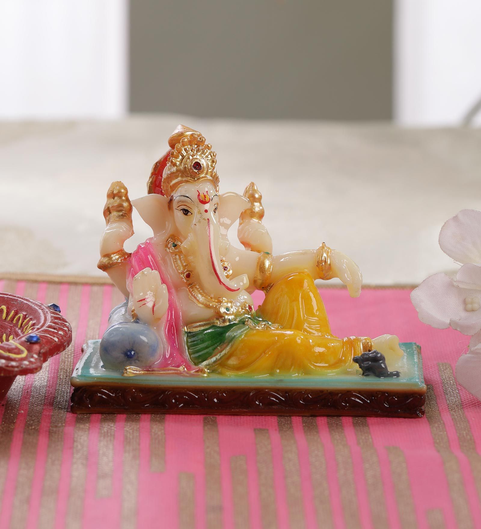 Yellow Marble Resting Ganesha Idol