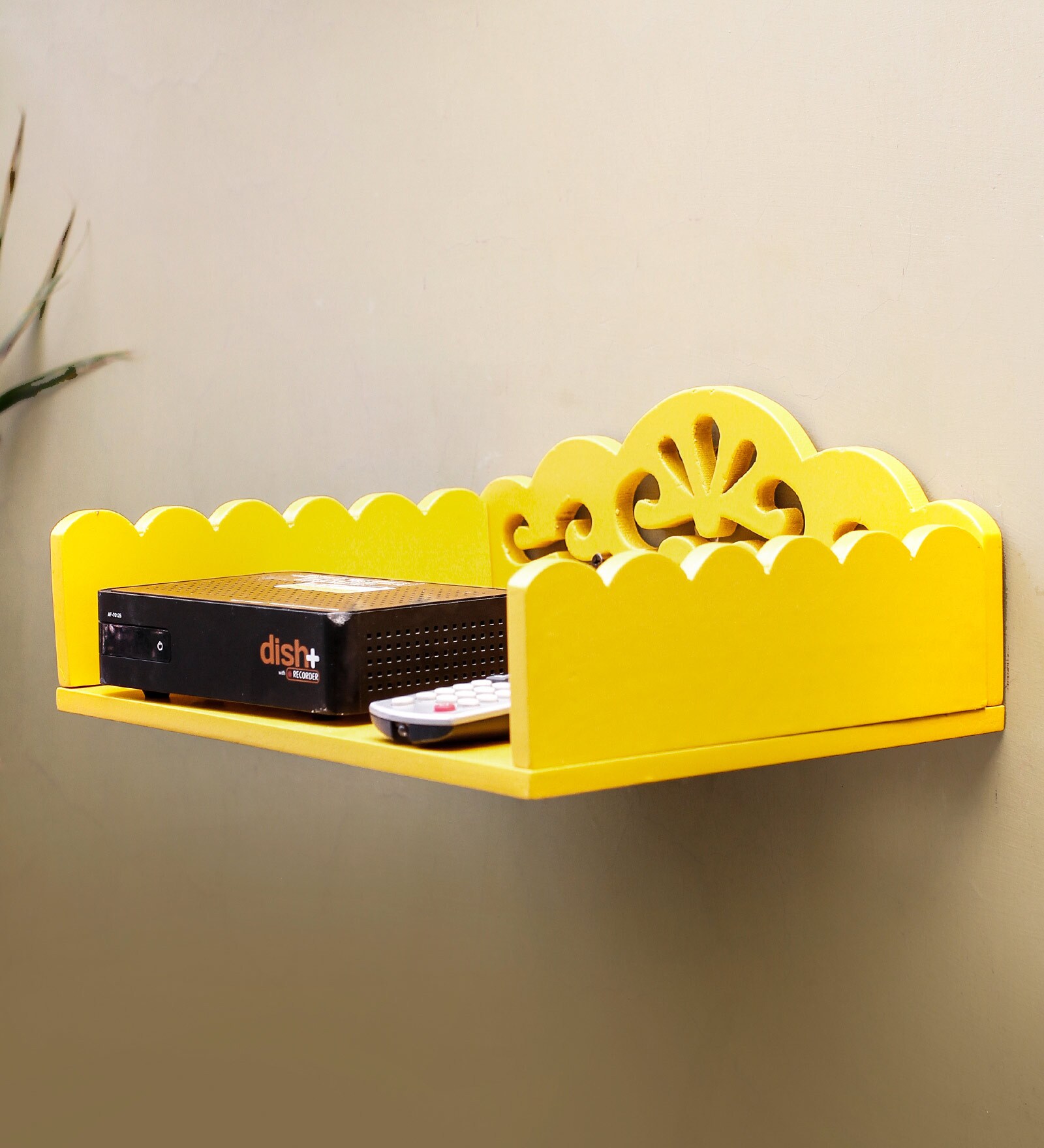 Engineered Wood Wall Mounted Set Top Box Holder in Yellow Colour