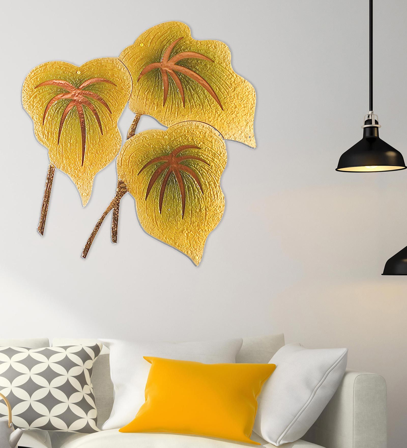 Yellow MDF Three Leafs Wall Mural