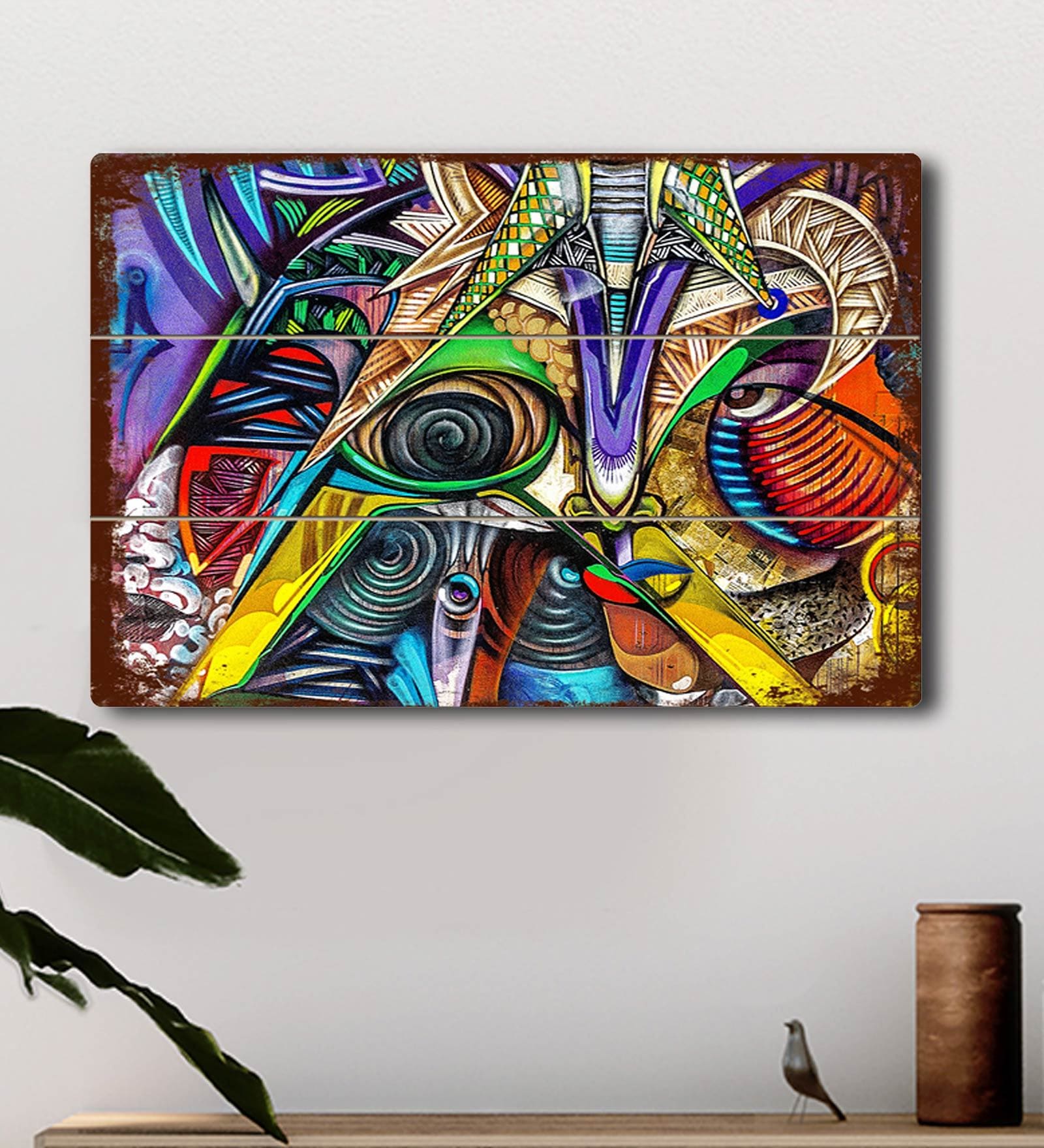 Yellow MDF Wood Abstract Alien Decorative Wall Plate