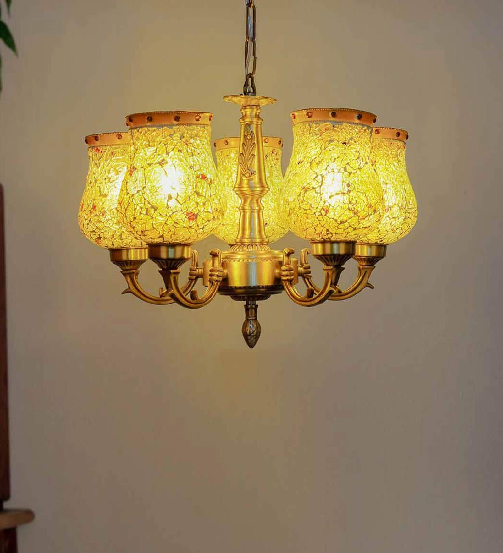 Buy Ashley Yellow Metal Shaded Chandelier by Fos Lighting | Pepperfry