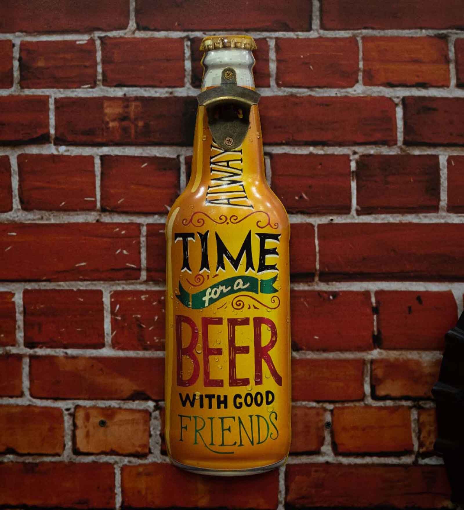 Yellow Metal Always Time For A Beer With Good Friends Wall Decor