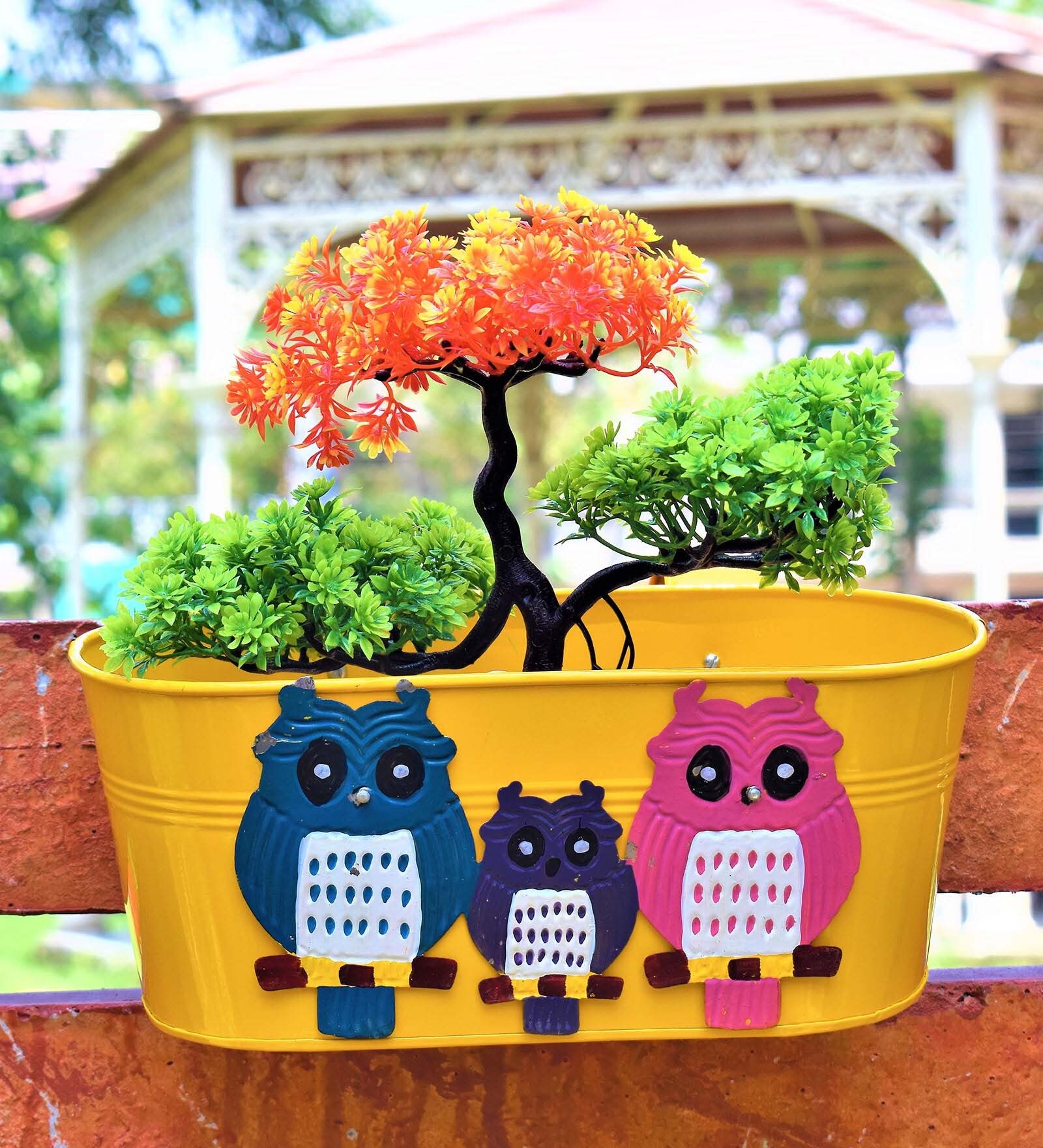 Buy Yellow Metal-Iron Owl Oval Shape Railing Planter By Udecor at 33% ...