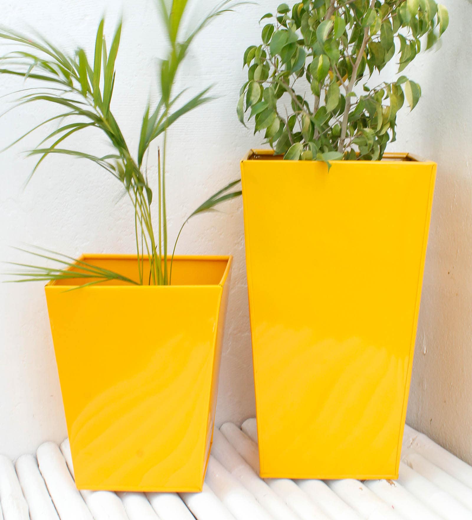 Buy Yellow Metal Large Medium Slab Planters By Green Gardenia Set