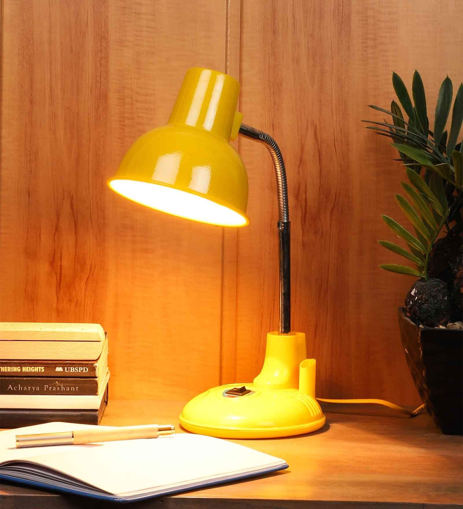 Yellow Metal Shade Study Lamp With Yellow Base