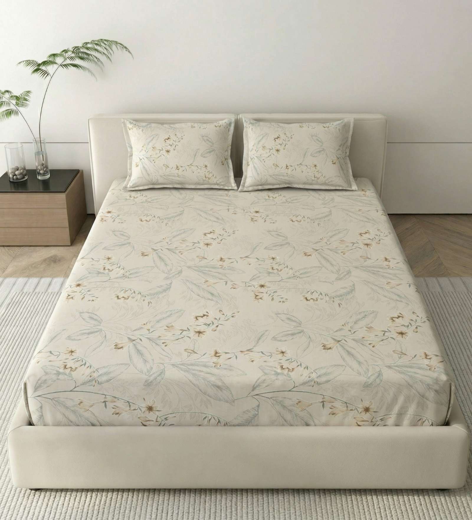 Yellow Metro 186 TC Cotton Double Bedsheet With 2 Pillow Covers