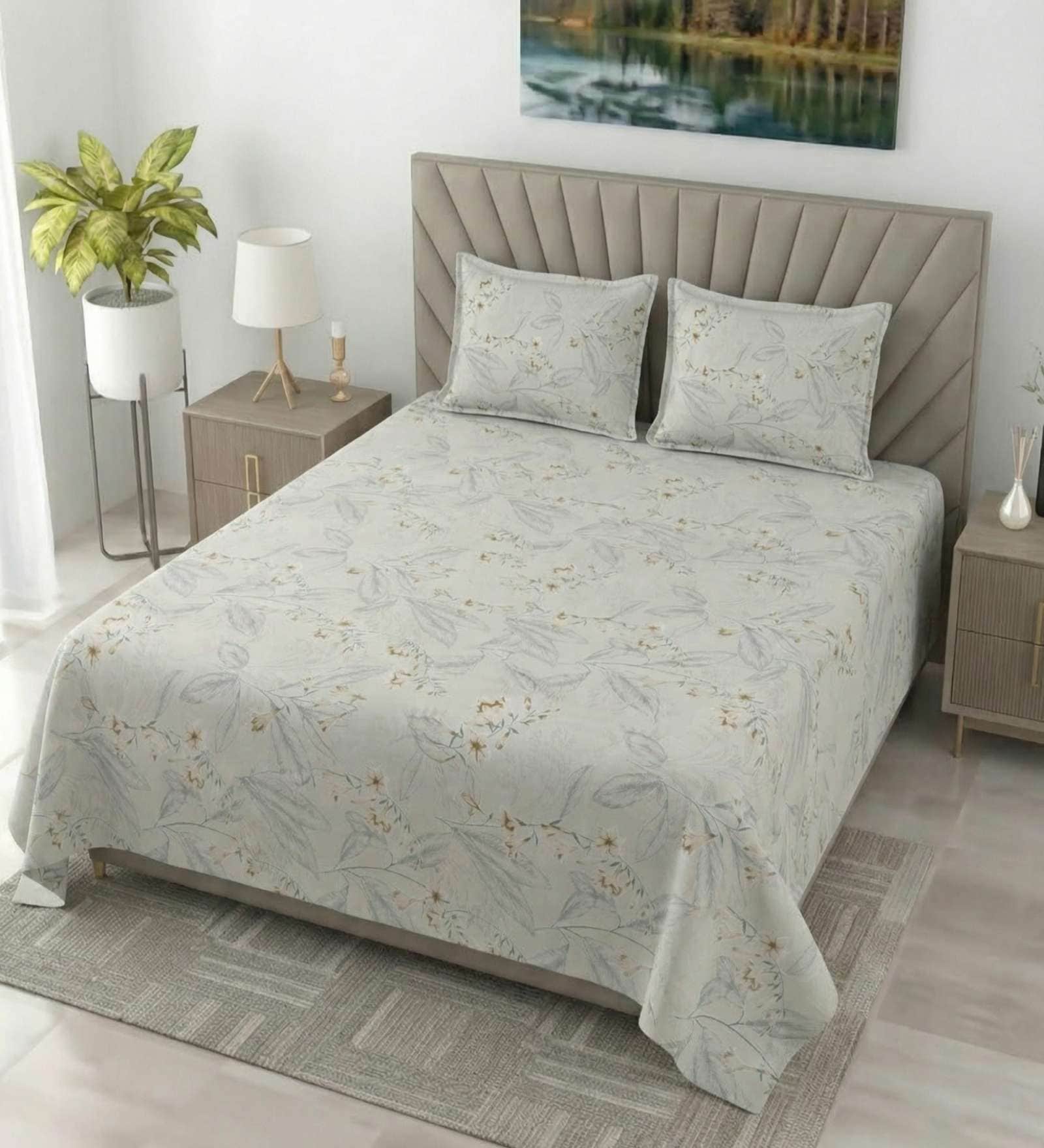 Yellow Metro 186 TC Cotton King Bedsheet With 2 Pillow Covers