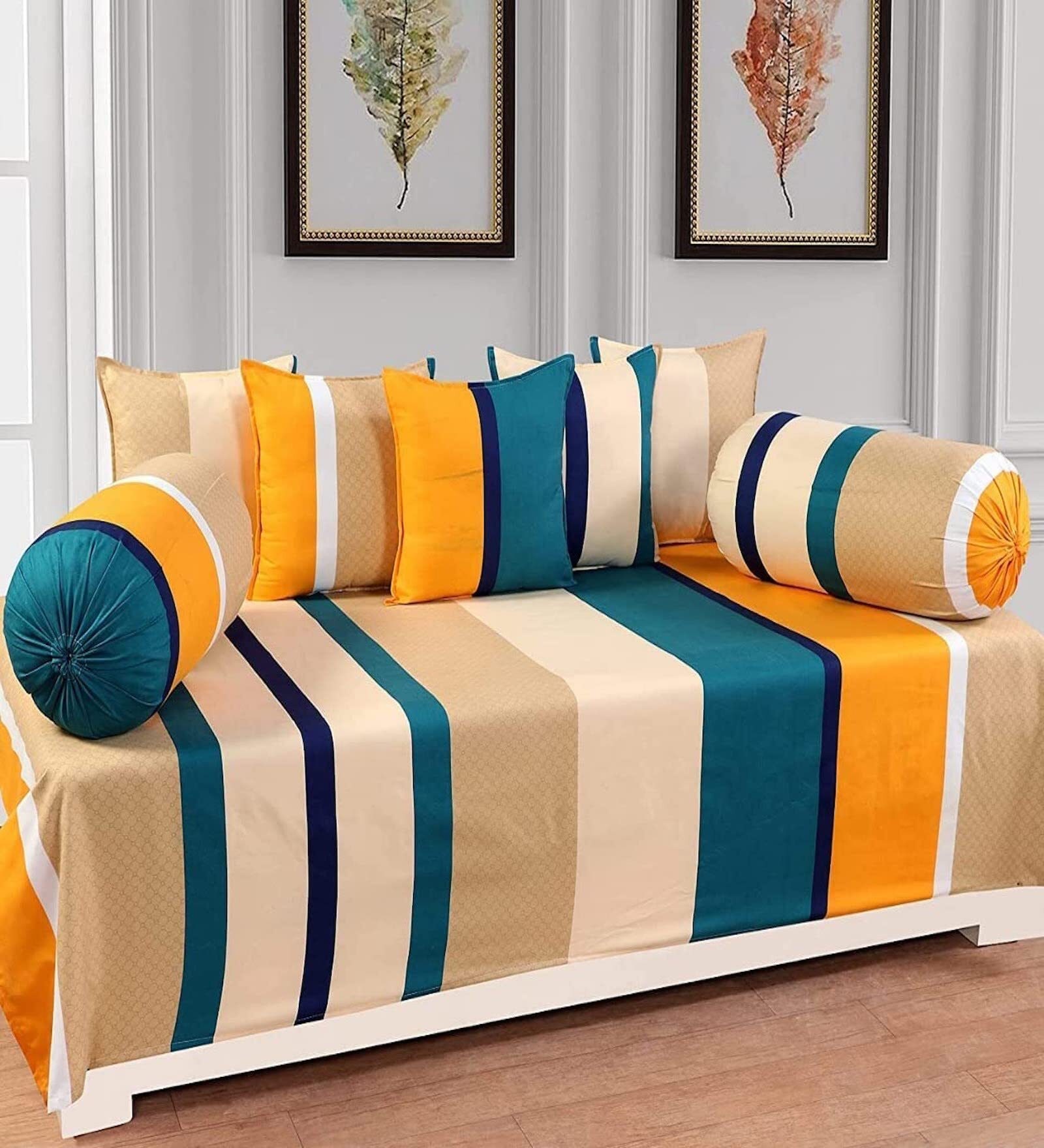 Yellow Microfibre 220 TC 8 Pcs Diwan Set