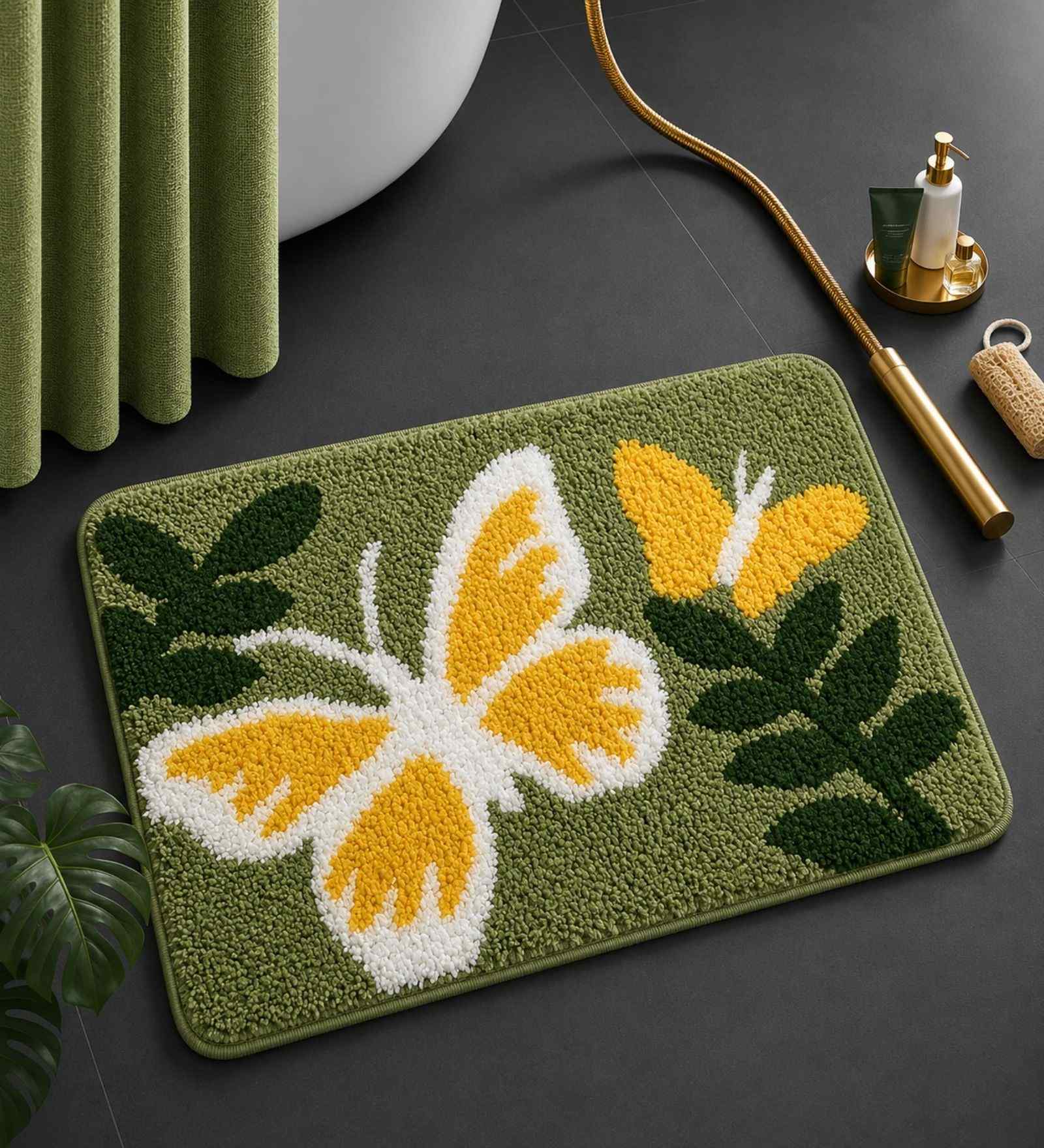 Yellow Butterfly Microfibre 24X16 Inches Anti-Skid Bath Mat