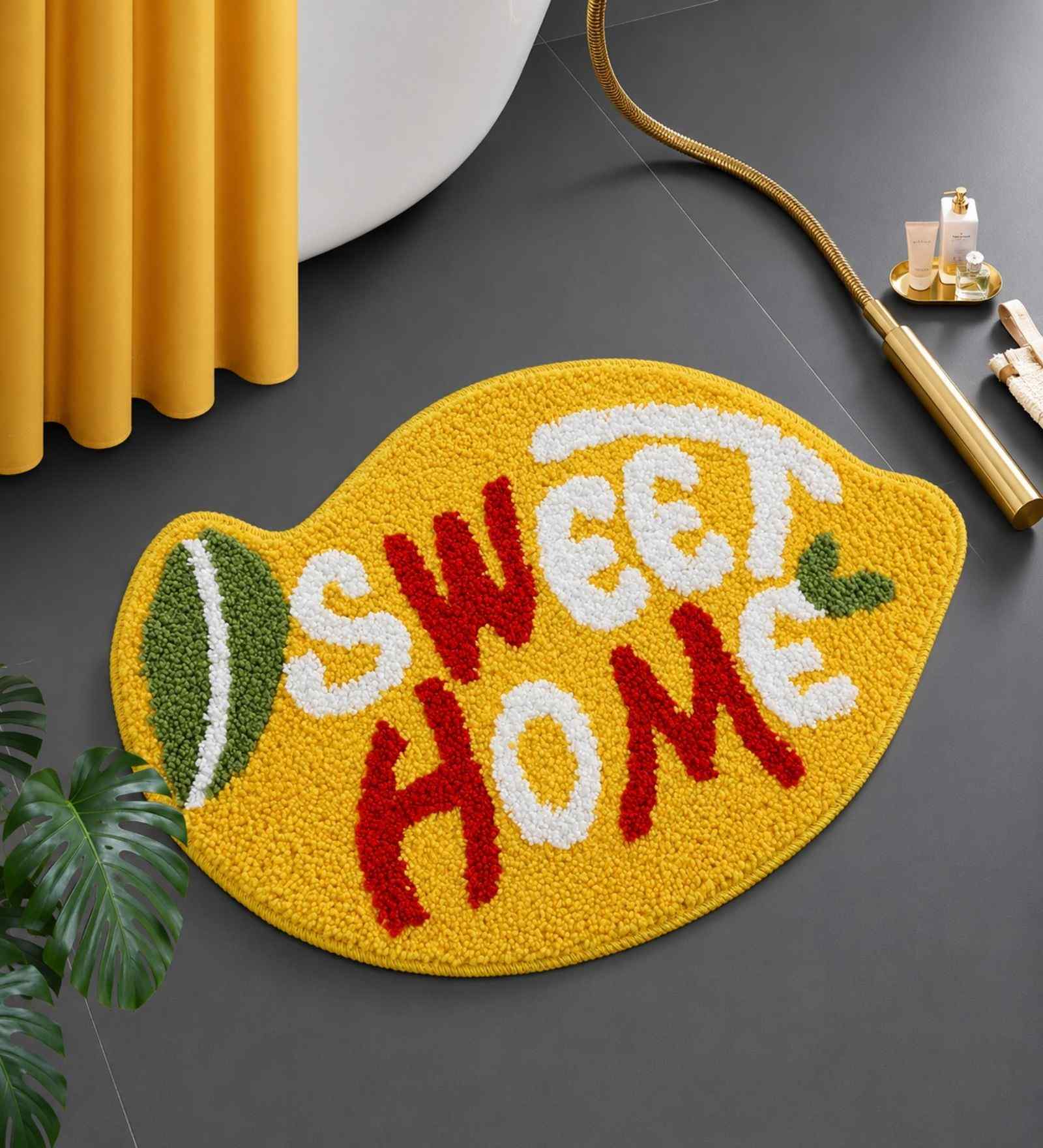 Yellow Sweet Home Microfibre 24X16 Inches Anti-Skid Bath Mat