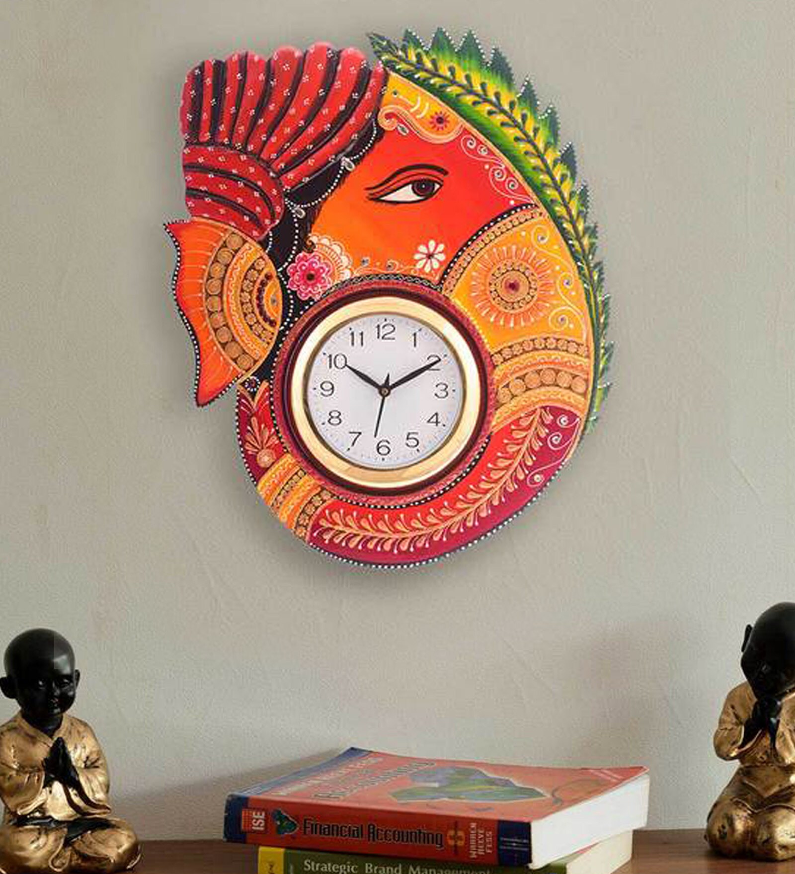 Yellow Paper Mache Analog Wall Clock